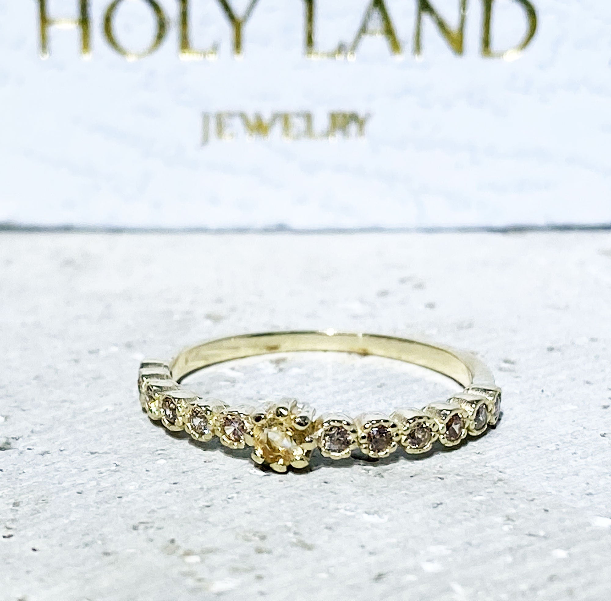 Citrine Ring - November Birthstone - Stacking Ring with Thirteen Round Citrine Gemstones - H.L.Jewelry