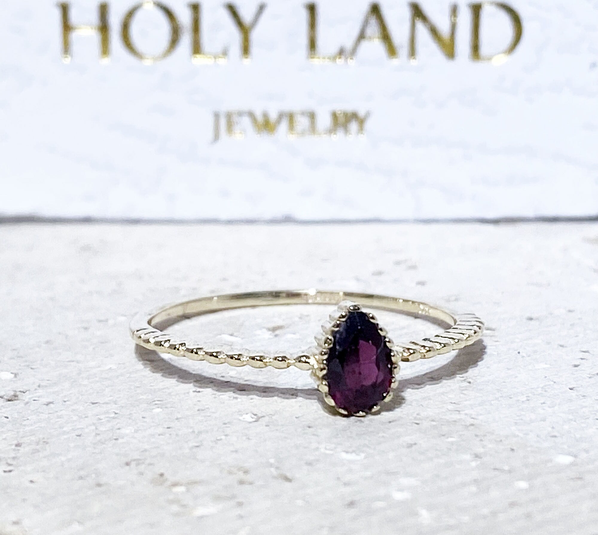 Red Garnet Ring - January Birthstone - Pear-Shaped Red Garnet Gemstone Delicate Simple Ring - H.L.Jewelry