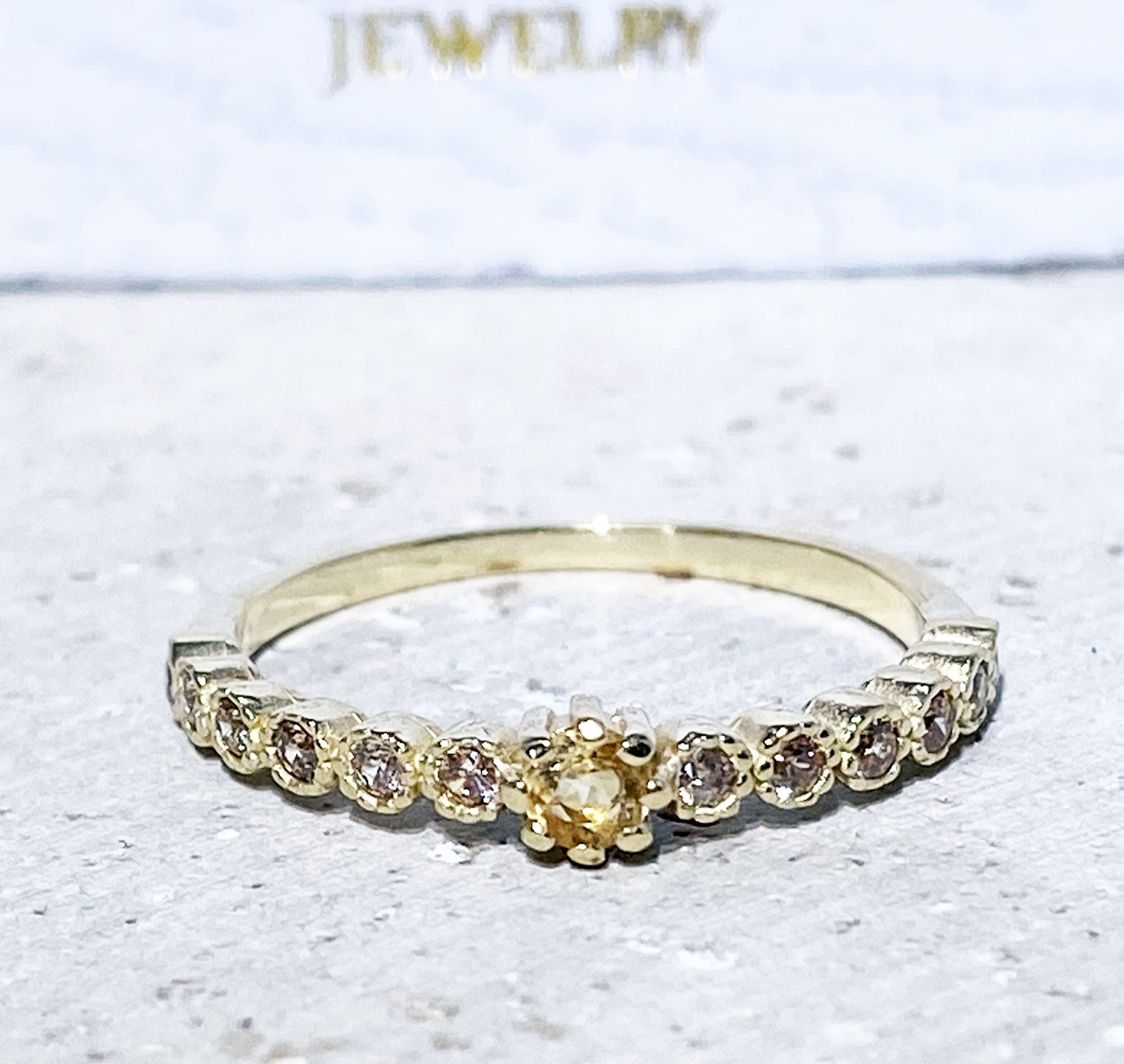 Citrine Ring - November Birthstone - Stacking Ring with Thirteen Round Citrine Gemstones - H.L.Jewelry