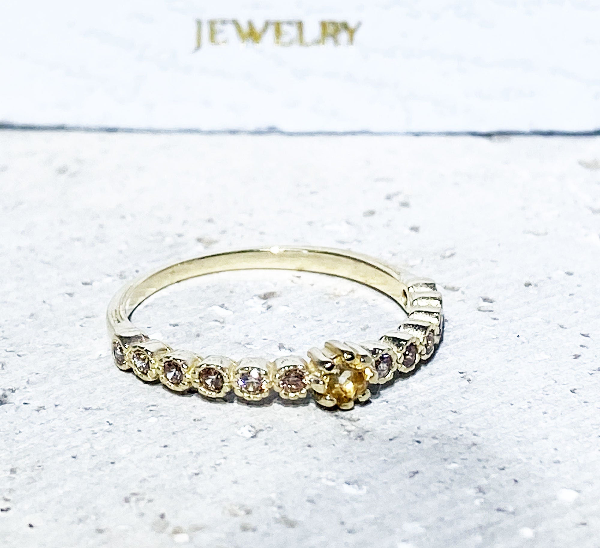 Citrine Ring - November Birthstone - Stacking Ring with Thirteen Round Citrine Gemstones - H.L.Jewelry