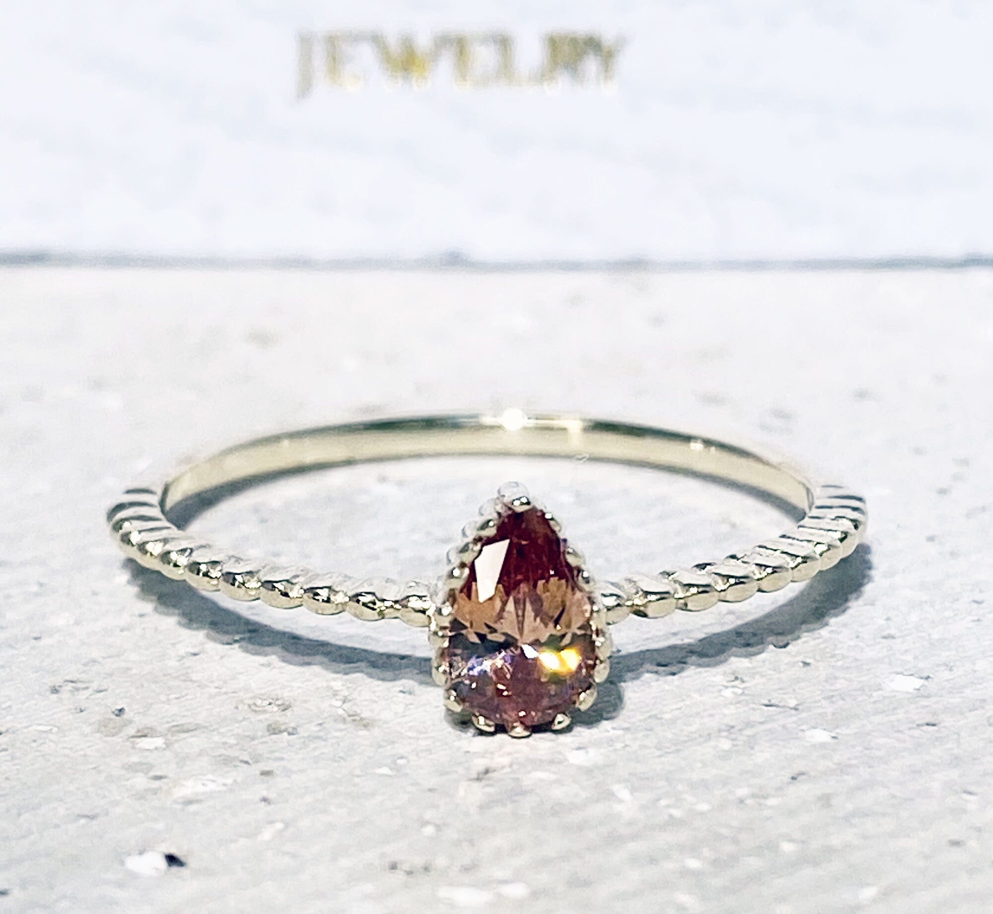 Citrine Ring - November Birthstone - Delicate Stacking Ring with Pear-Shaped Citrine Stone - H.L.Jewelry