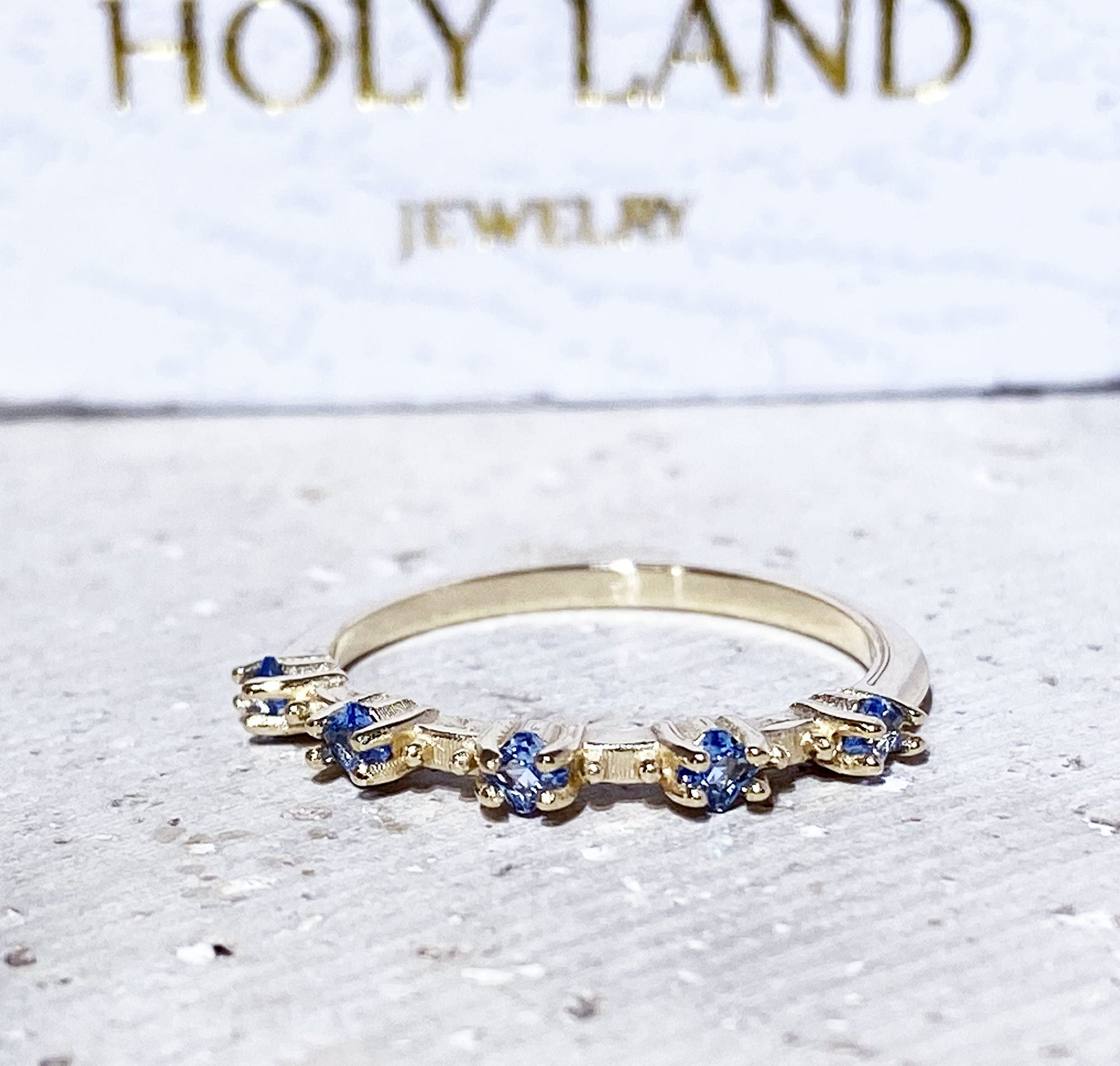 Blue Topaz Ring - December Birthstone - Stacking Ring with Five Square Blue Topaz Gemstones - H.L.Jewelry