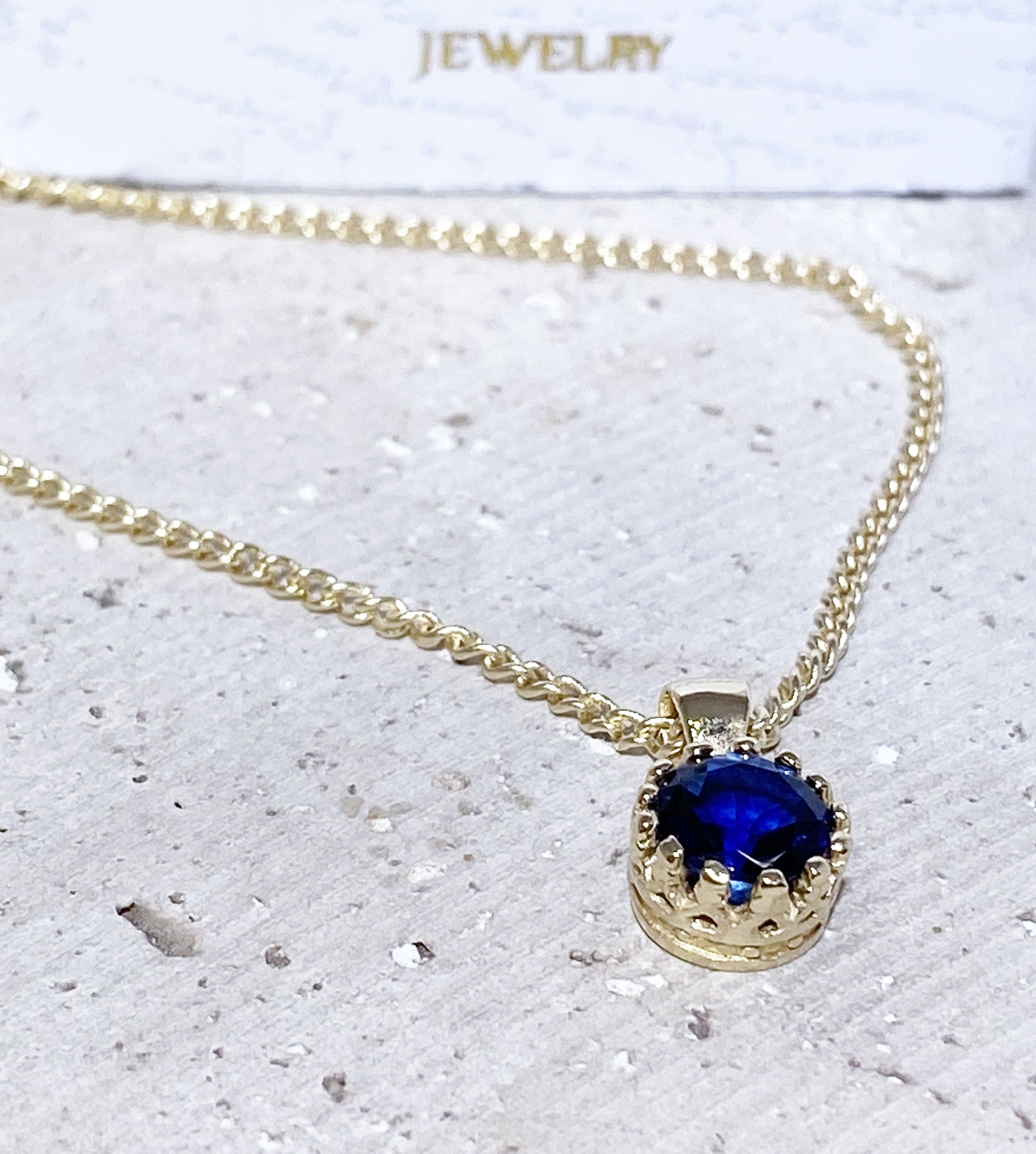 Blue Sapphire Necklace - September Birthstone - Delicate Chain Necklace with Round Blue Sapphire Gemstone - H.L.Jewelry