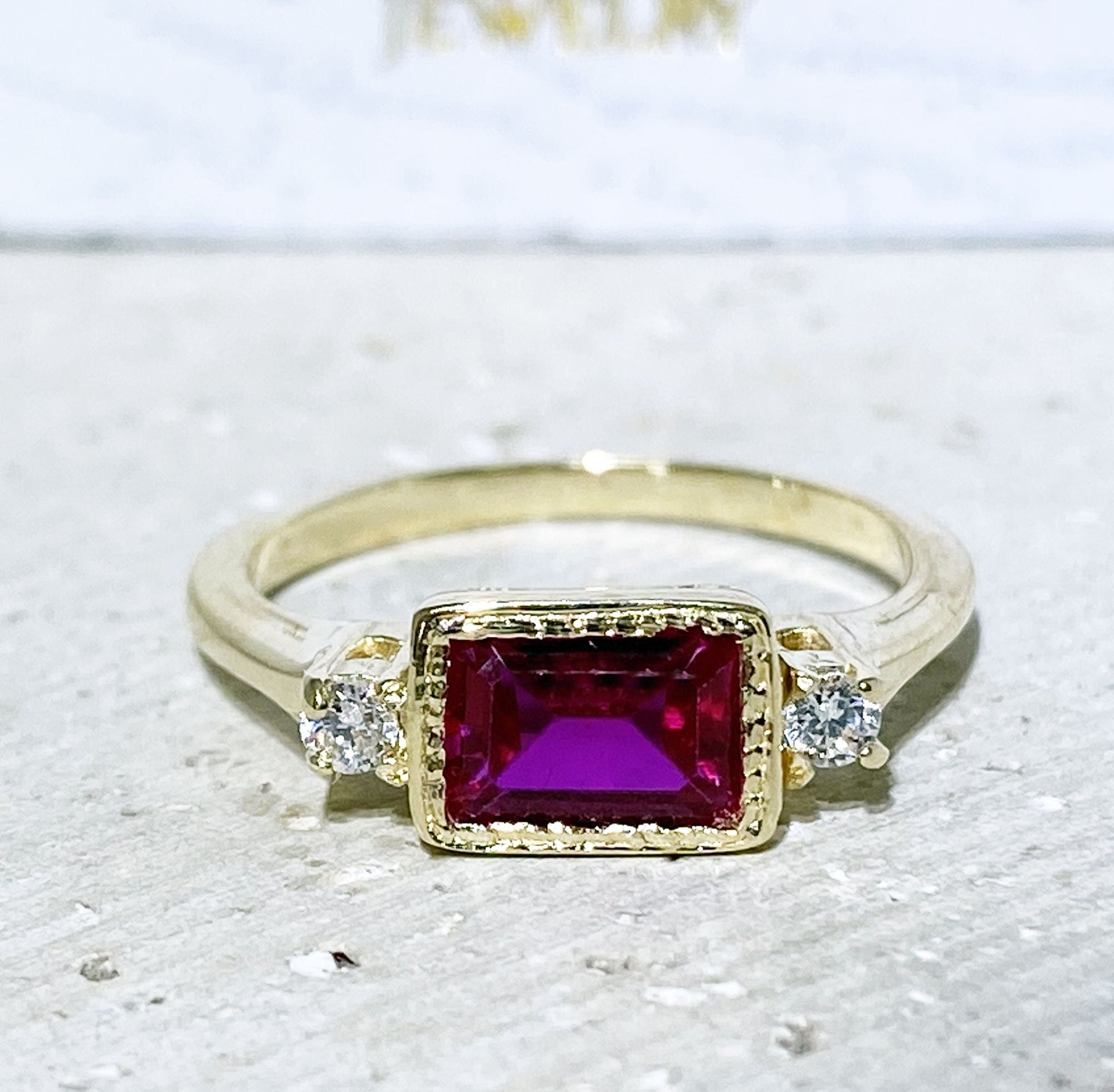 Ruby Ring - Gemstone Ring - July Birthstone - Gold Ring - Bezel Ring - Stacking Ring - Rectangle Ring - H.L.Jewelry