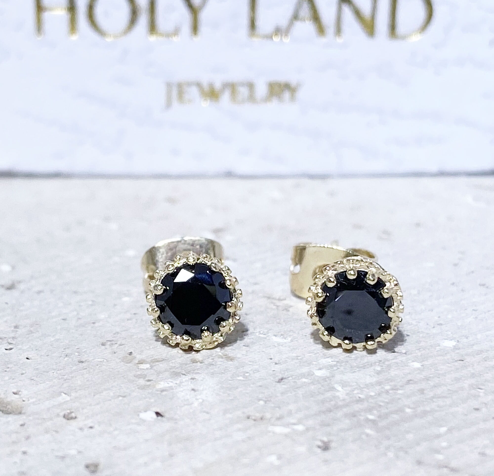 Black Onyx Earrings - December Birthstone - Small Round Stud Earrings with Black Onyx Gemstone - H.L.Jewelry