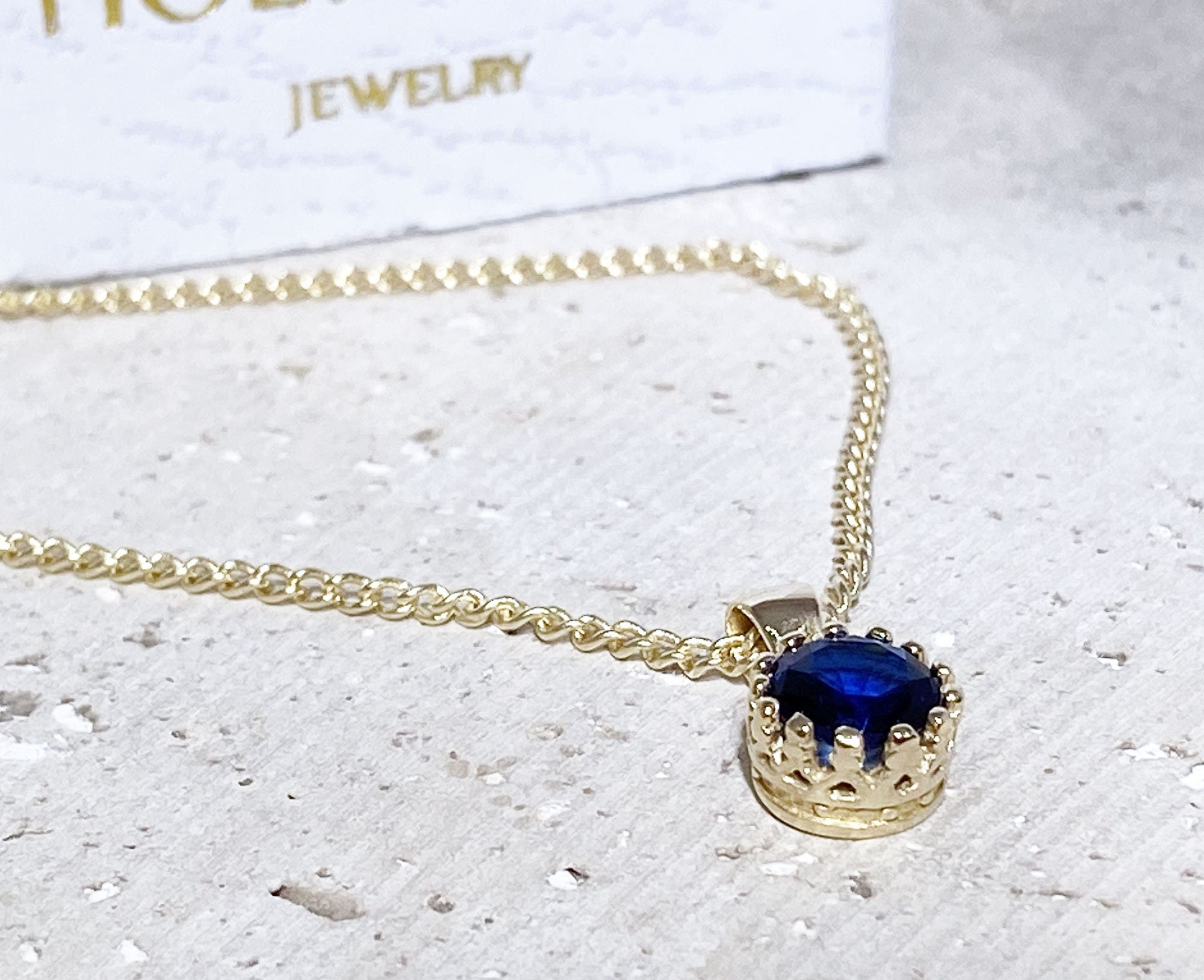 Blue Sapphire Necklace - September Birthstone - Delicate Chain Necklace with Round Blue Sapphire Gemstone - H.L.Jewelry