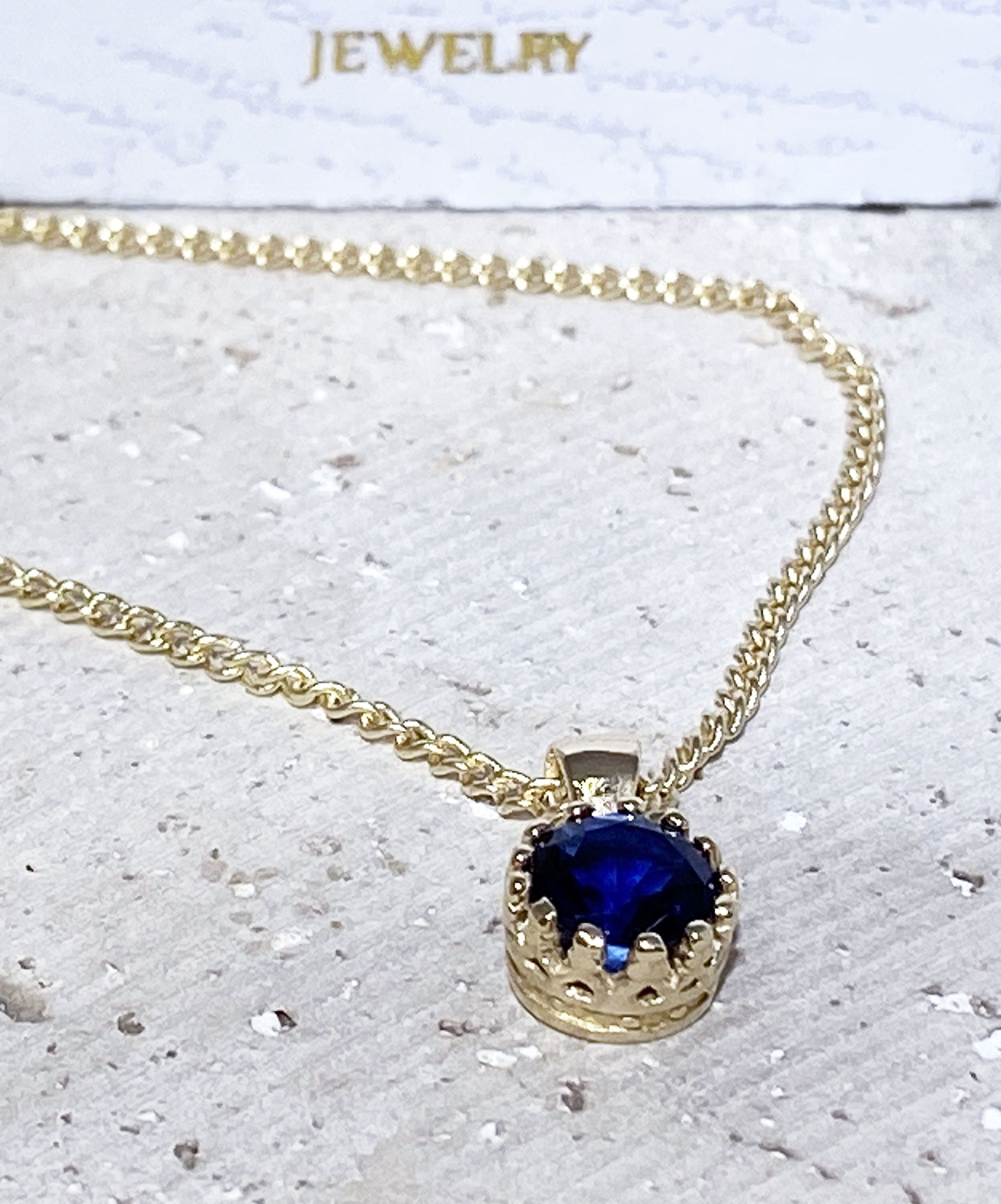 Blue Sapphire Necklace - September Birthstone - Delicate Chain Necklace with Round Blue Sapphire Gemstone - H.L.Jewelry