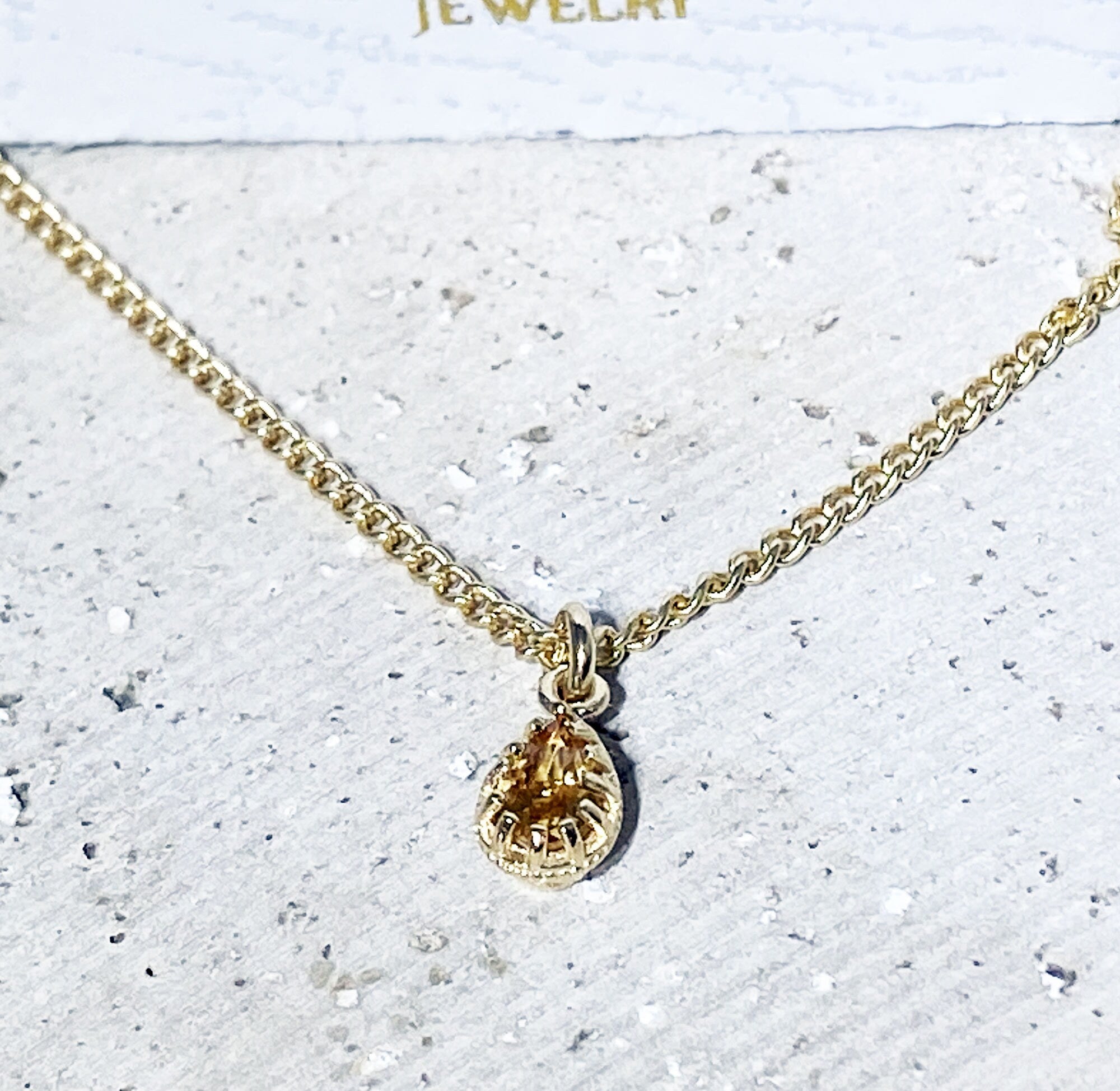 Citrine Necklace - November Birthstone - Delicate Chain Necklace with Pear-Shaped Citrine Gemstone - H.L.Jewelry