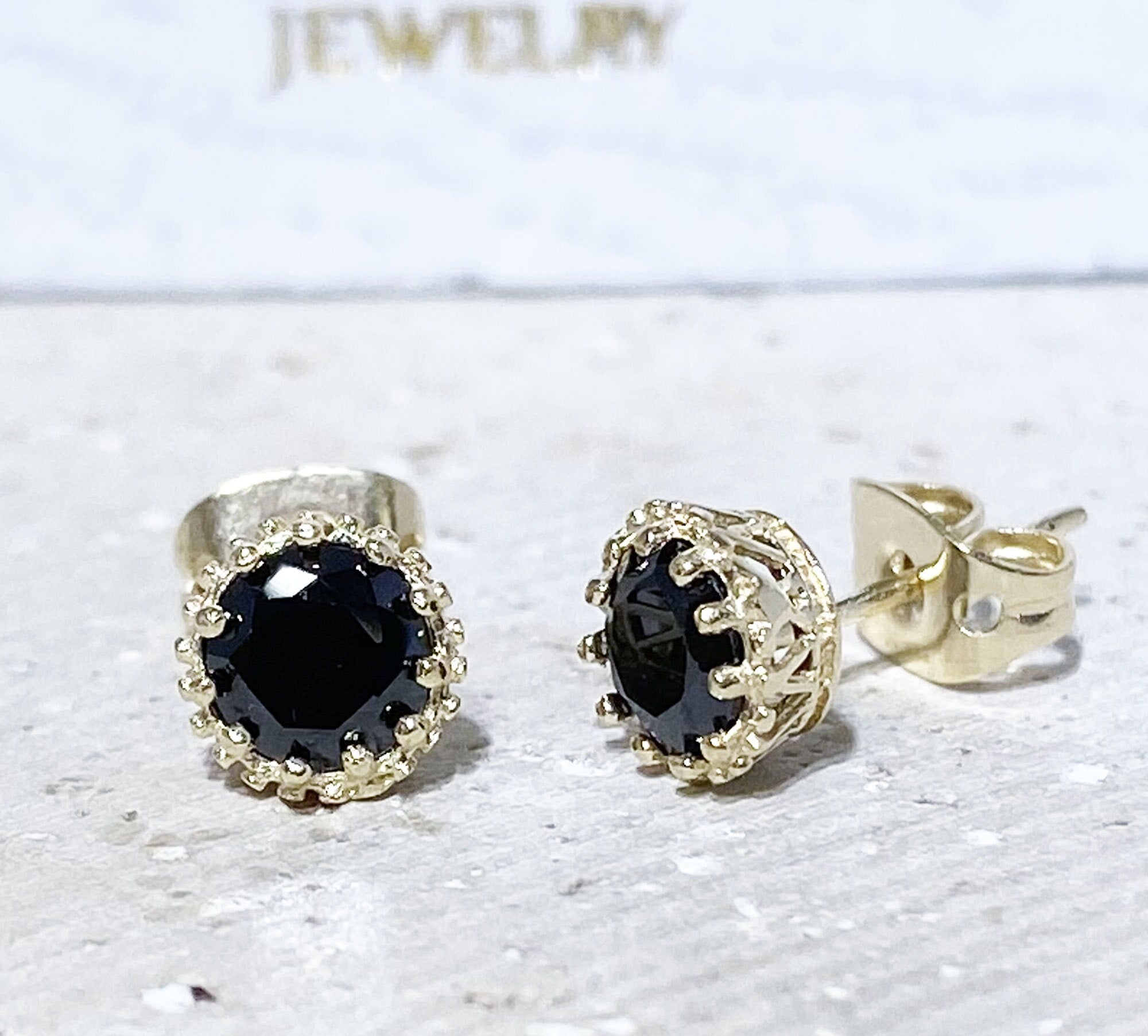 Black Onyx Earrings - December Birthstone - Small Round Stud Earrings with Black Onyx Gemstone - H.L.Jewelry