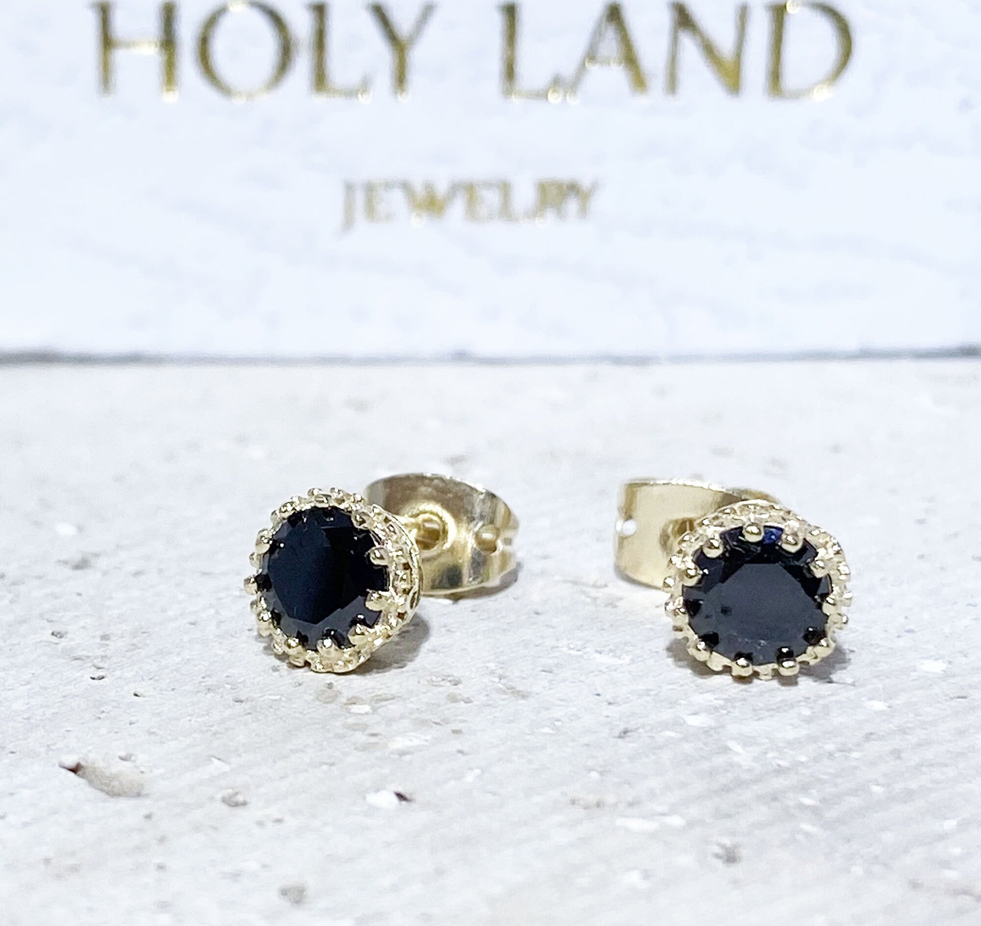 Black Onyx Earrings - December Birthstone - Small Round Stud Earrings with Black Onyx Gemstone - H.L.Jewelry