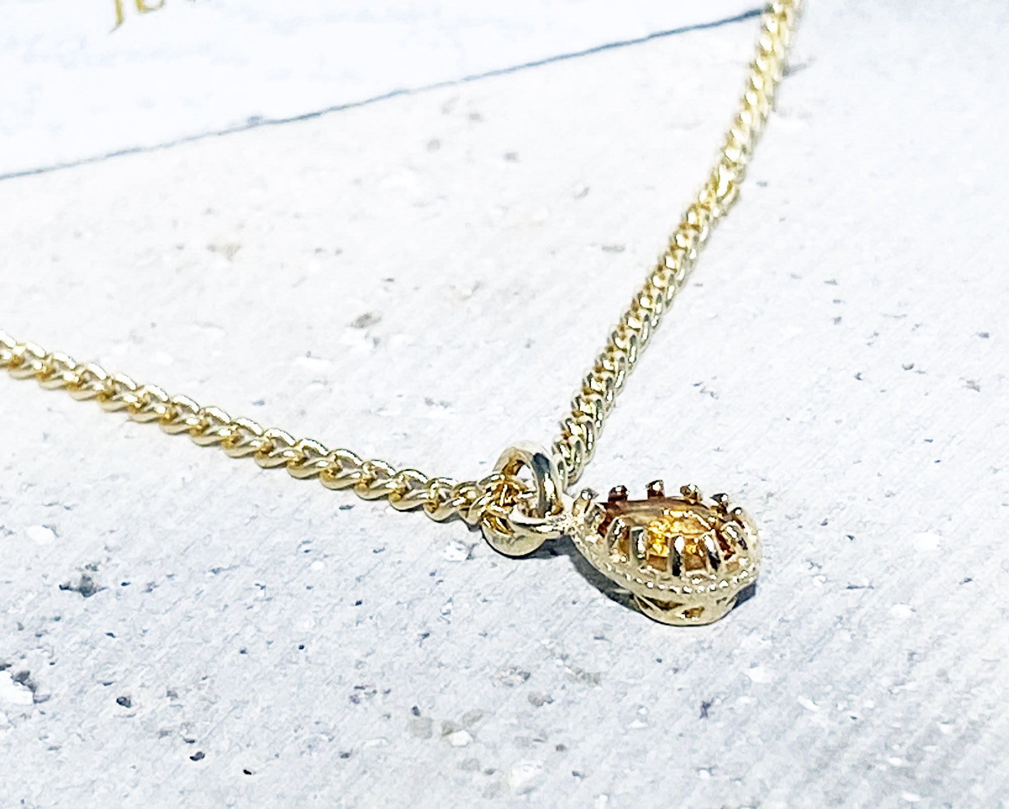 Citrine Necklace - November Birthstone - Delicate Chain Necklace with Pear-Shaped Citrine Gemstone - H.L.Jewelry