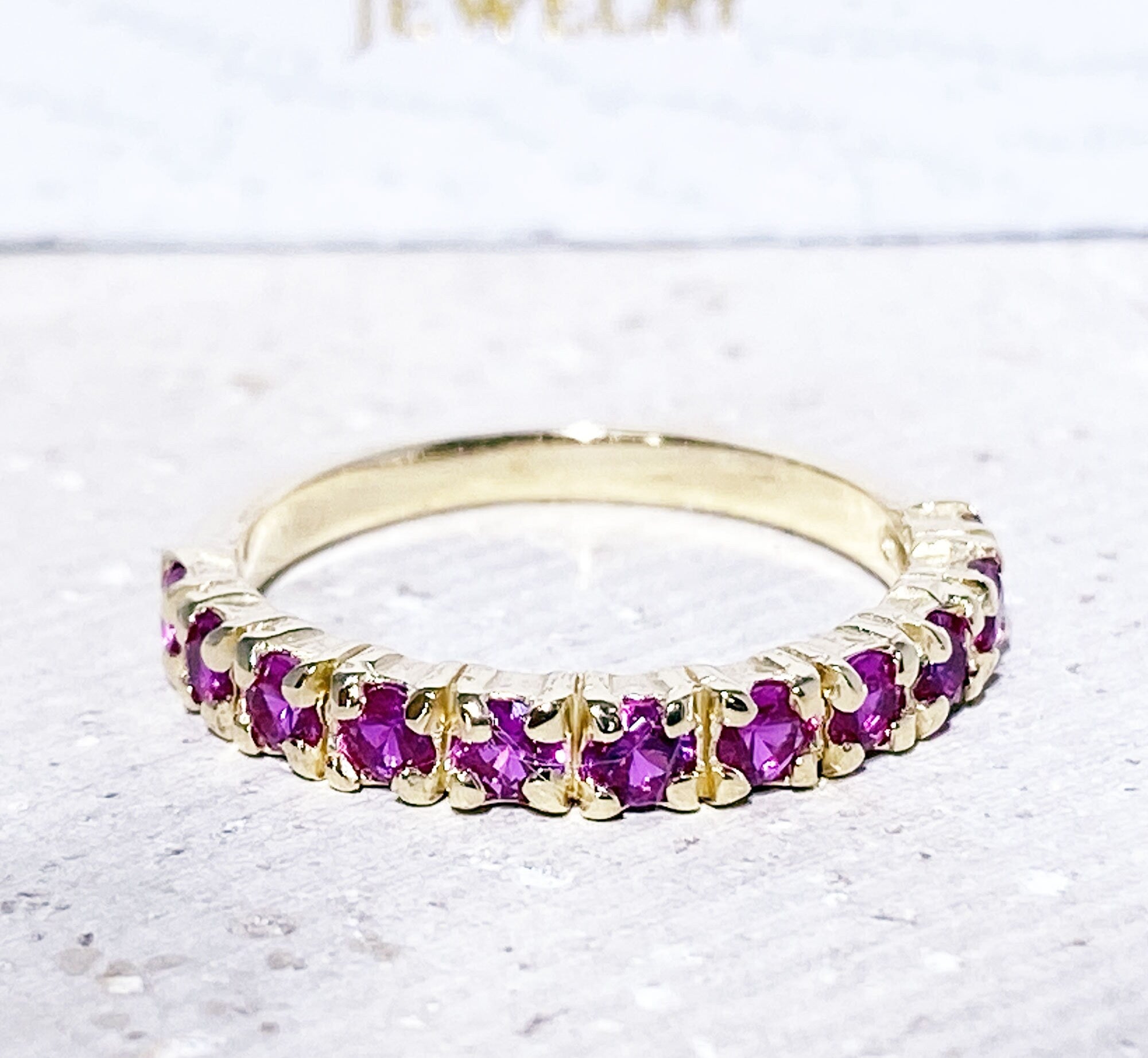 Ruby Ring - Gold Ring - Stacking Ring - July Birthstone - Prong Ring - Half Eternity Ring - H.L.Jewelry