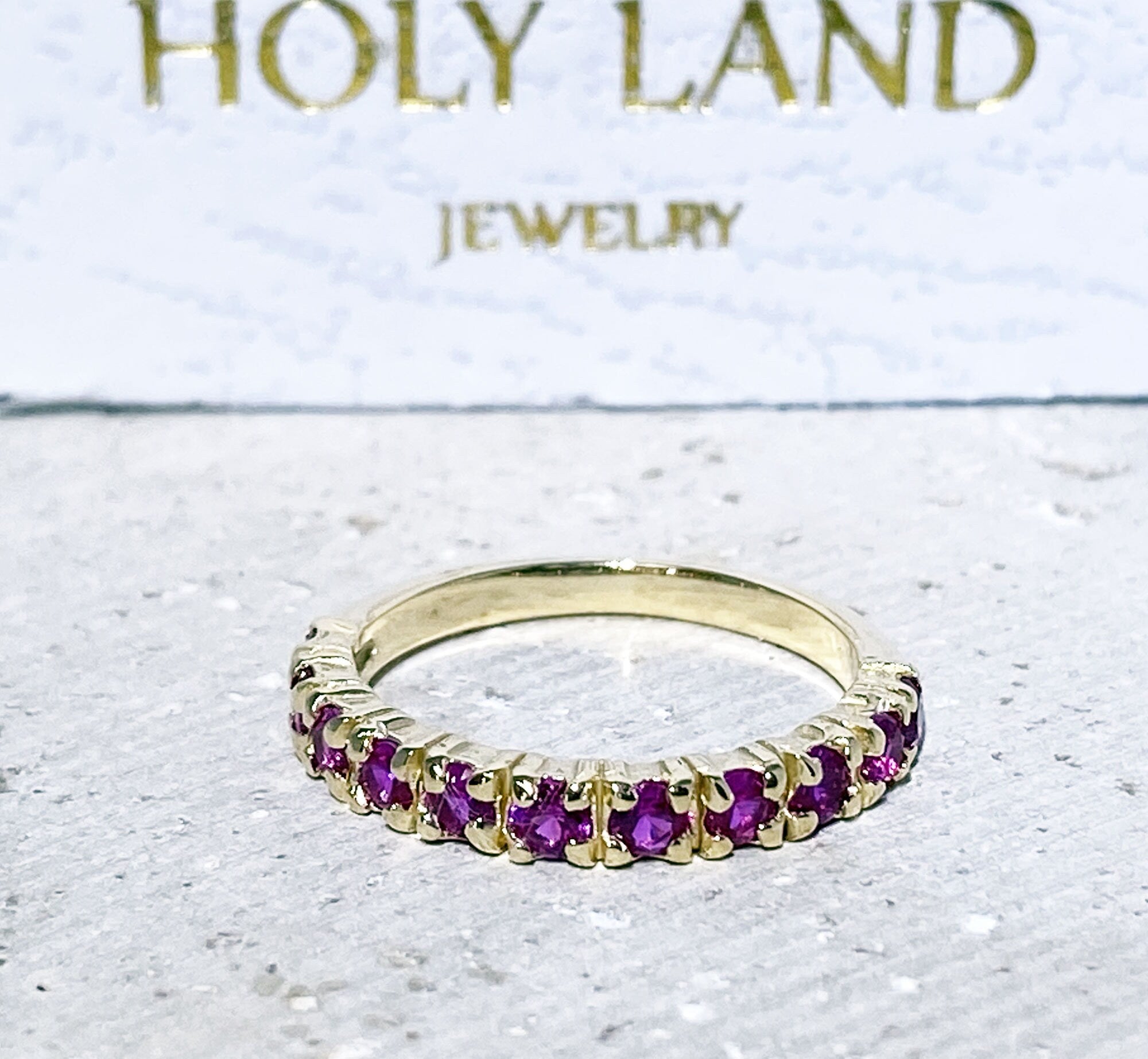 Ruby Ring - Gold Ring - Stacking Ring - July Birthstone - Prong Ring - Half Eternity Ring - H.L.Jewelry