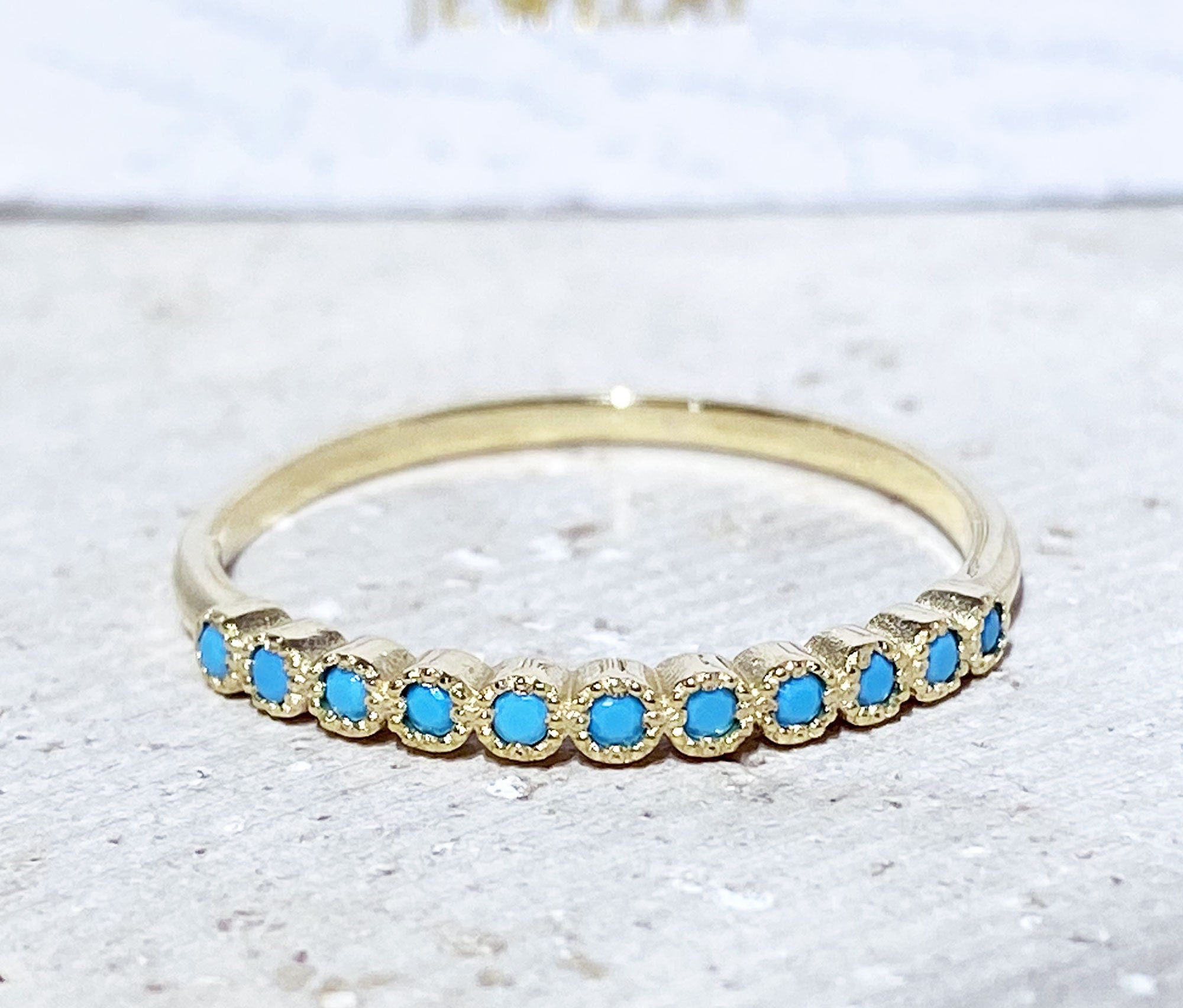 Turquoise Ring - Sleeping Beauty Turquoise - December Birthstone - Gold Ring - Delicate Ring - Bezel Ring - Simple Ring - H.L.Jewelry