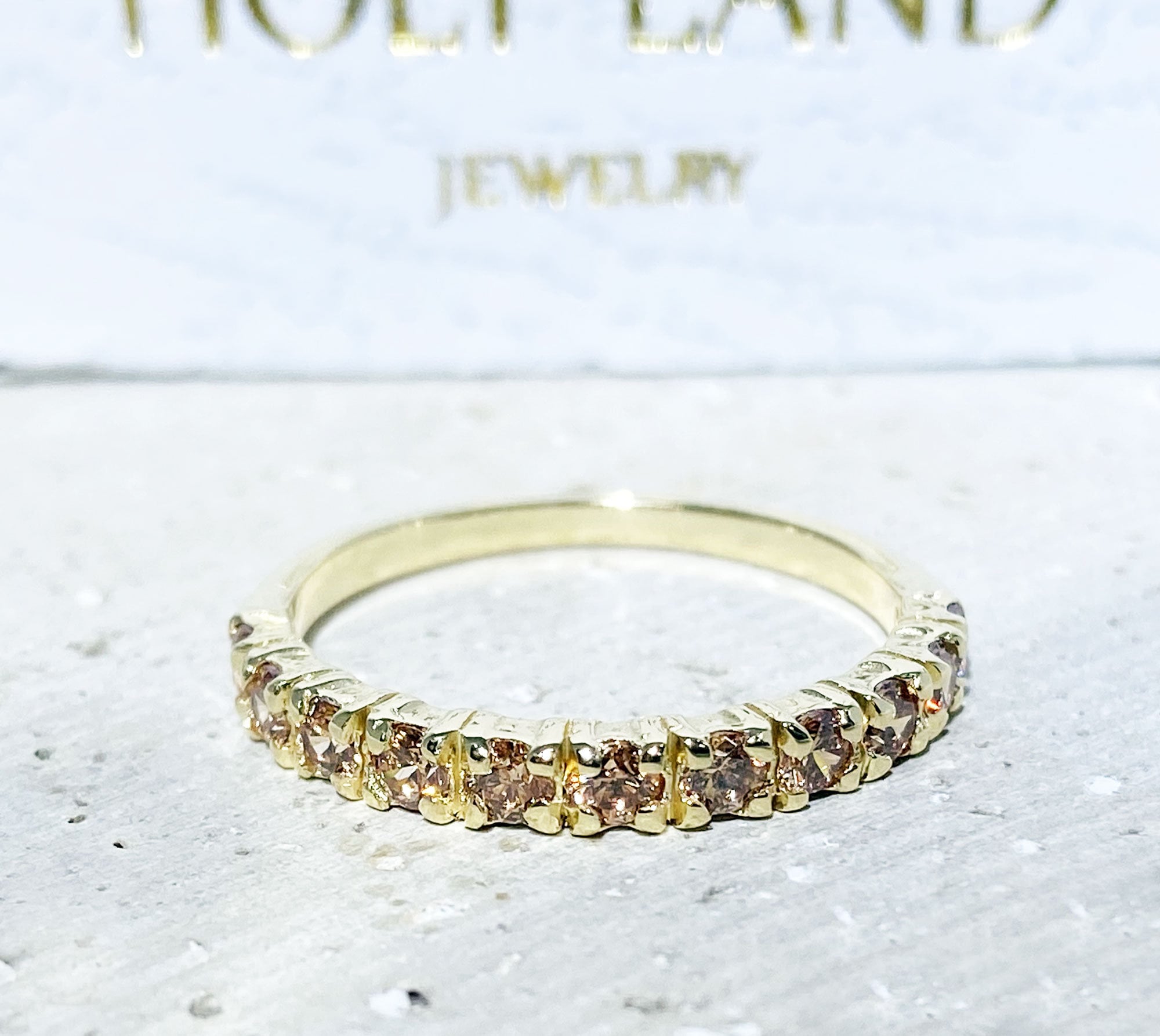 Citrine Ring - November Birthstone - Stacking Half Eternity Ring with Eleven Round Citrine Gemstones - H.L.Jewelry