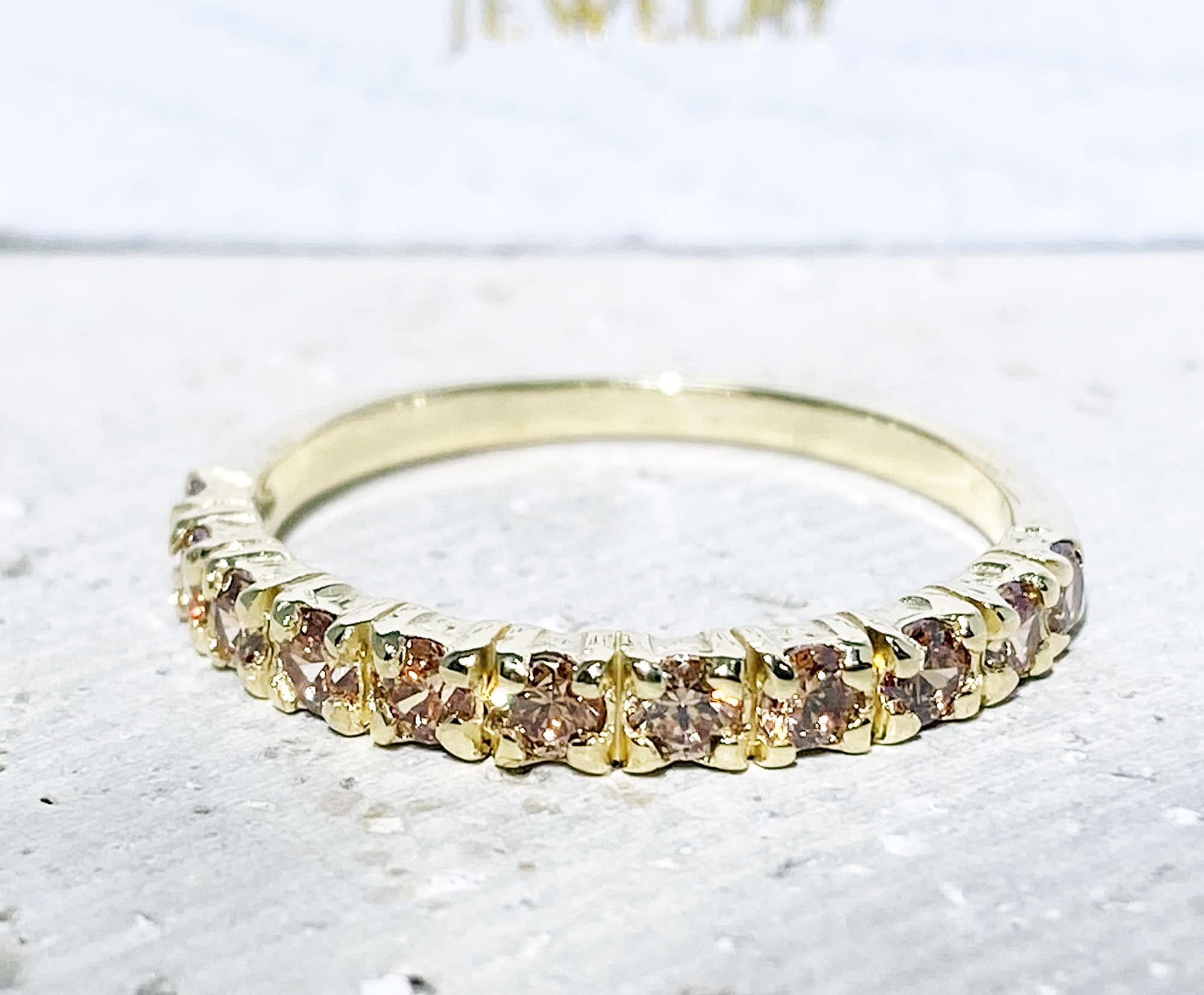 Citrine Ring - November Birthstone - Stacking Half Eternity Ring with Eleven Round Citrine Gemstones - H.L.Jewelry