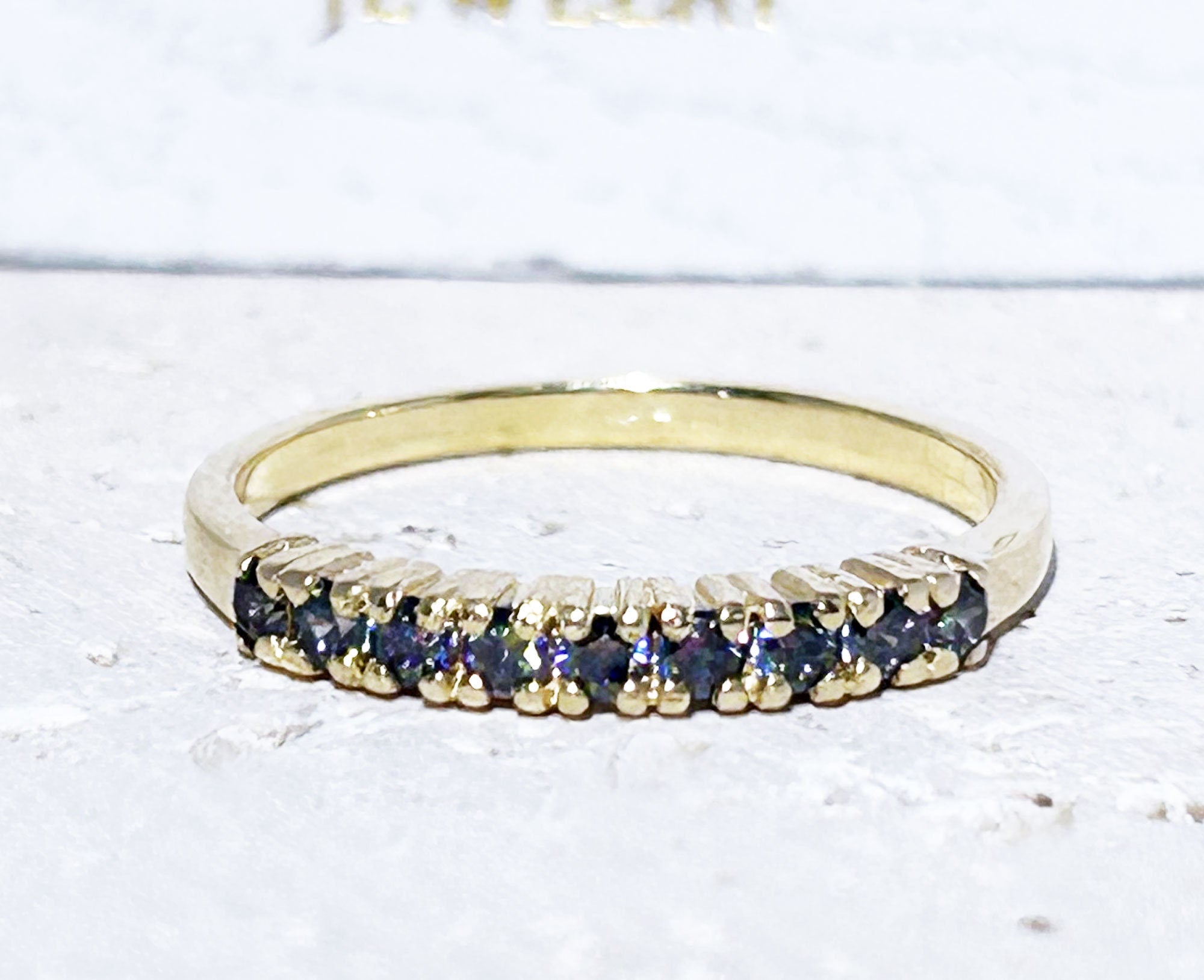 Mystic Topaz Ring - Change Color Ring - Stacking Ring with Nine Round Mystic Topaz Stones - H.L.Jewelry