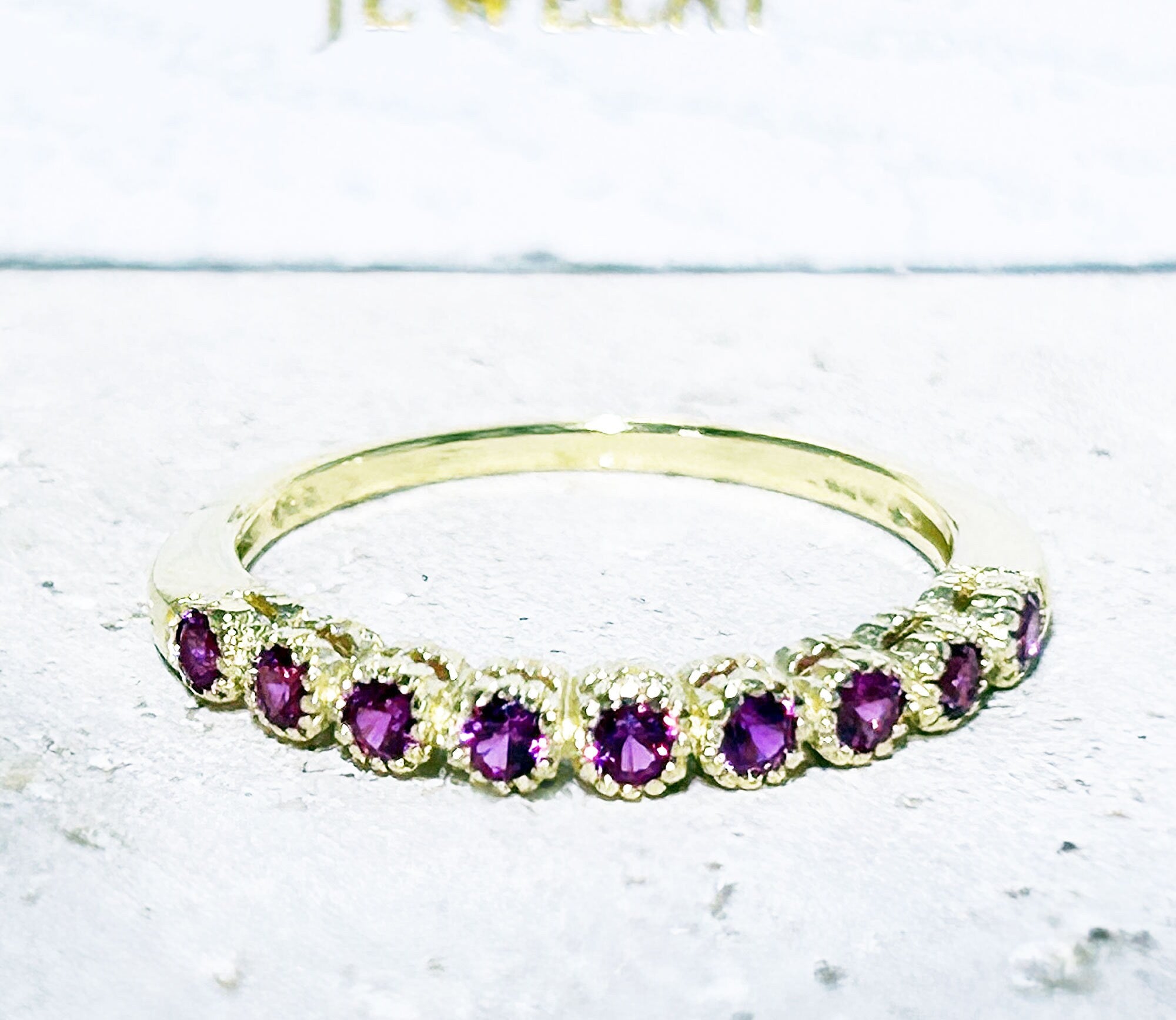 Ruby Ring - July Ring - Gold Ring - Stack Ring - Tiny Ring - Bezel Ring - Half Eternity Ring - H.L.Jewelry