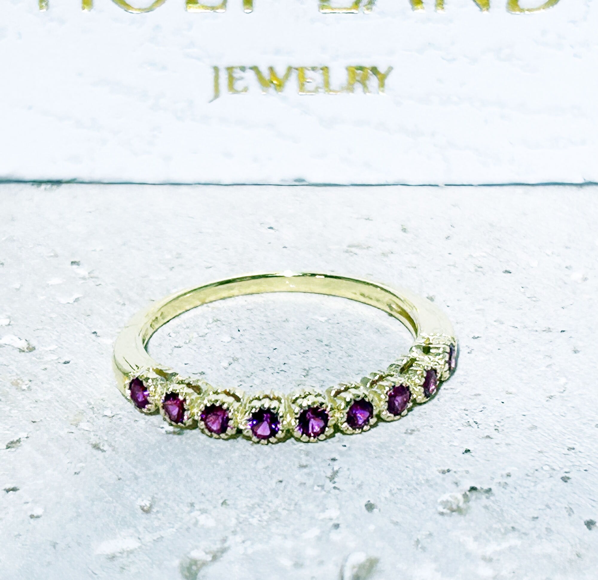 Ruby Ring - July Ring - Gold Ring - Stack Ring - Tiny Ring - Bezel Ring - Half Eternity Ring - H.L.Jewelry