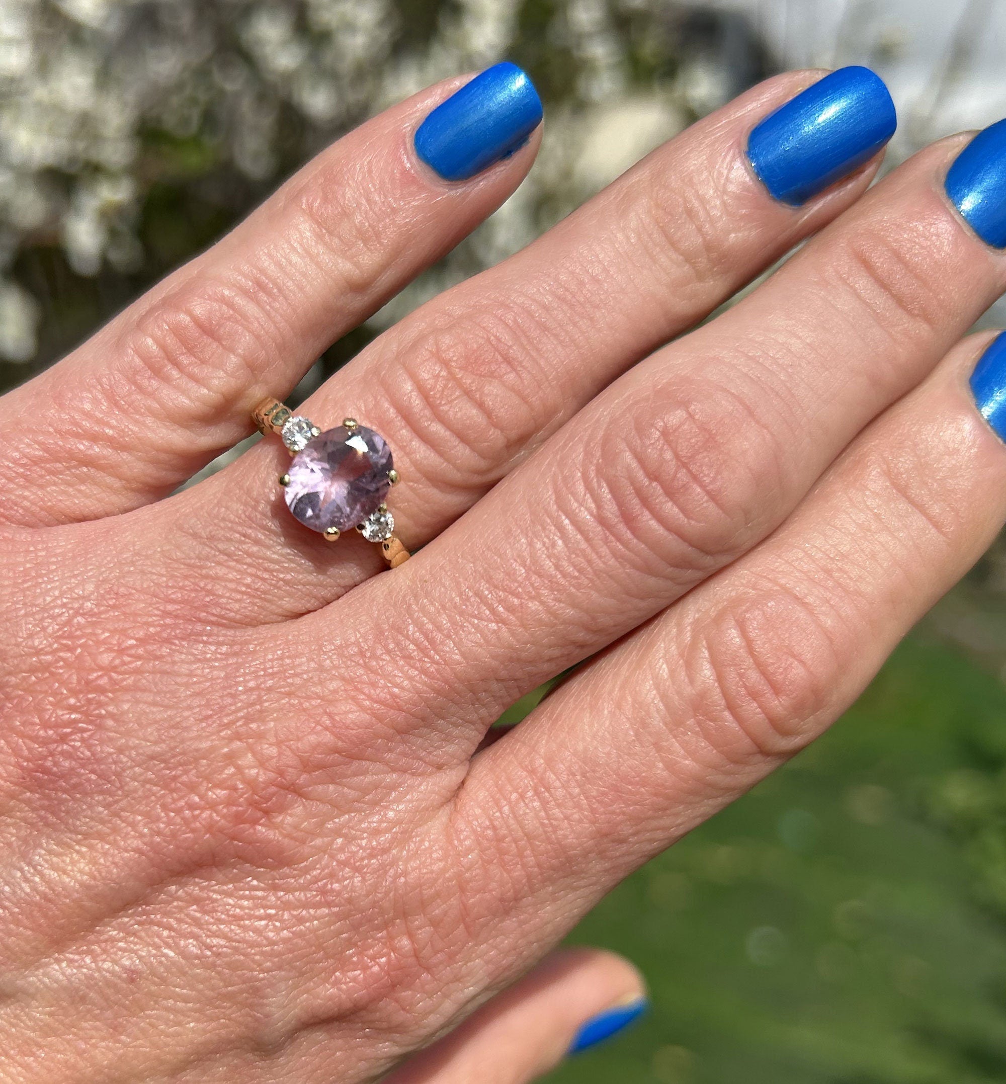 Lavender Amethyst Ring - Oval Lavender Amethyst Gemstone Ring with Clear Quartz Accents - H.L.Jewelry