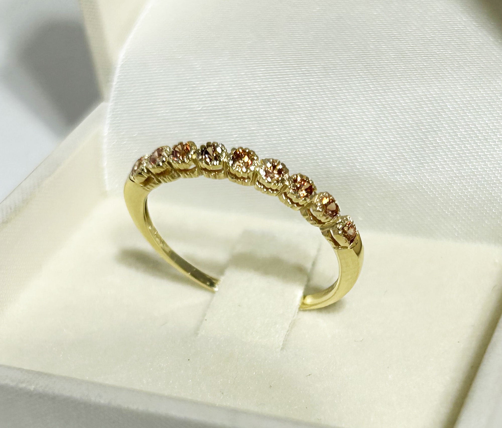 Citrine Ring - November Birthstone - Stacking Half Eternity Ring with Nine Round Citrine Gemstones - H.L.Jewelry