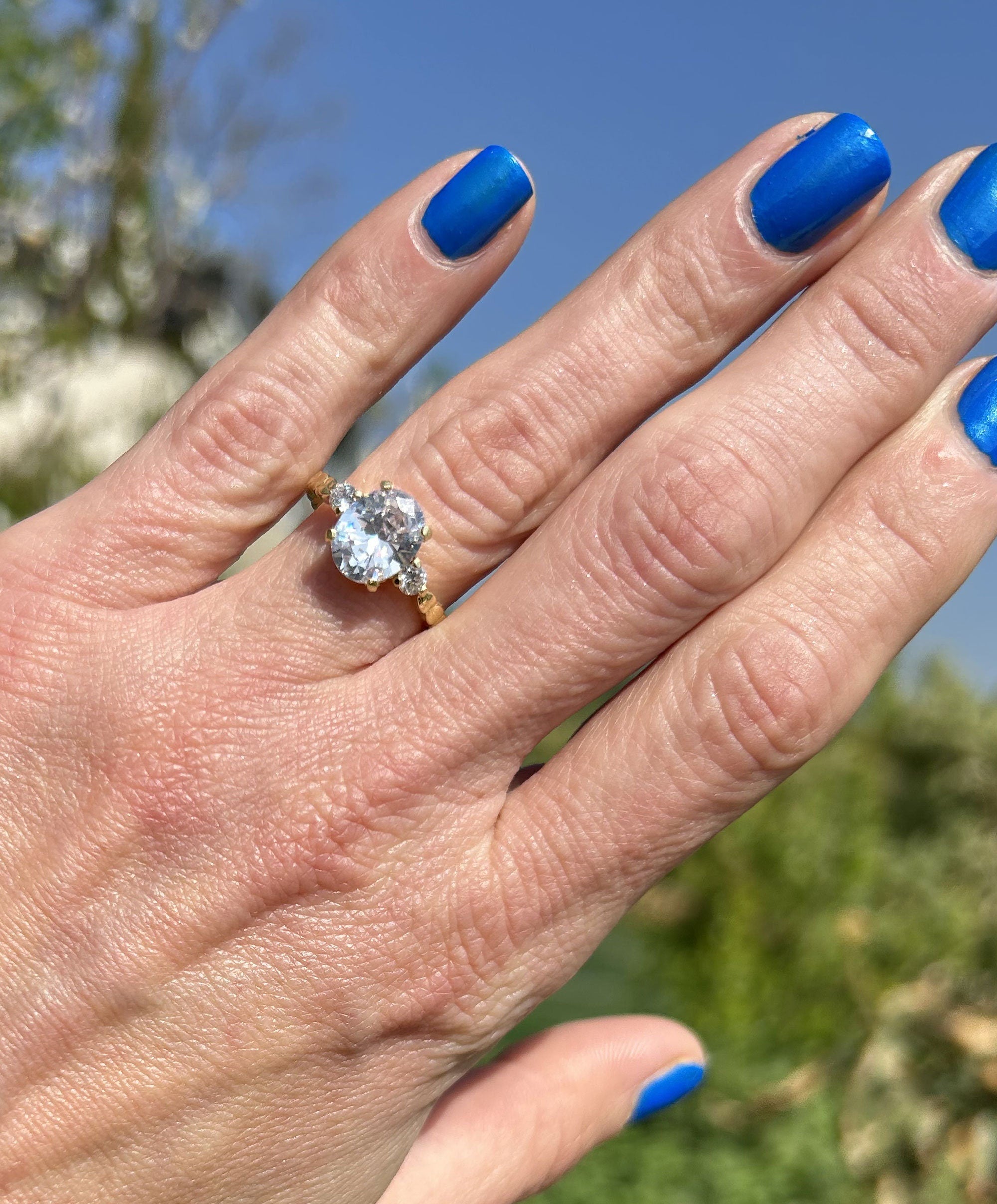 Clear Quartz Ring - April Birthstone - Oval Clear Quartz Gemstone Ring with Small Clear Quartz Accents - H.L.Jewelry