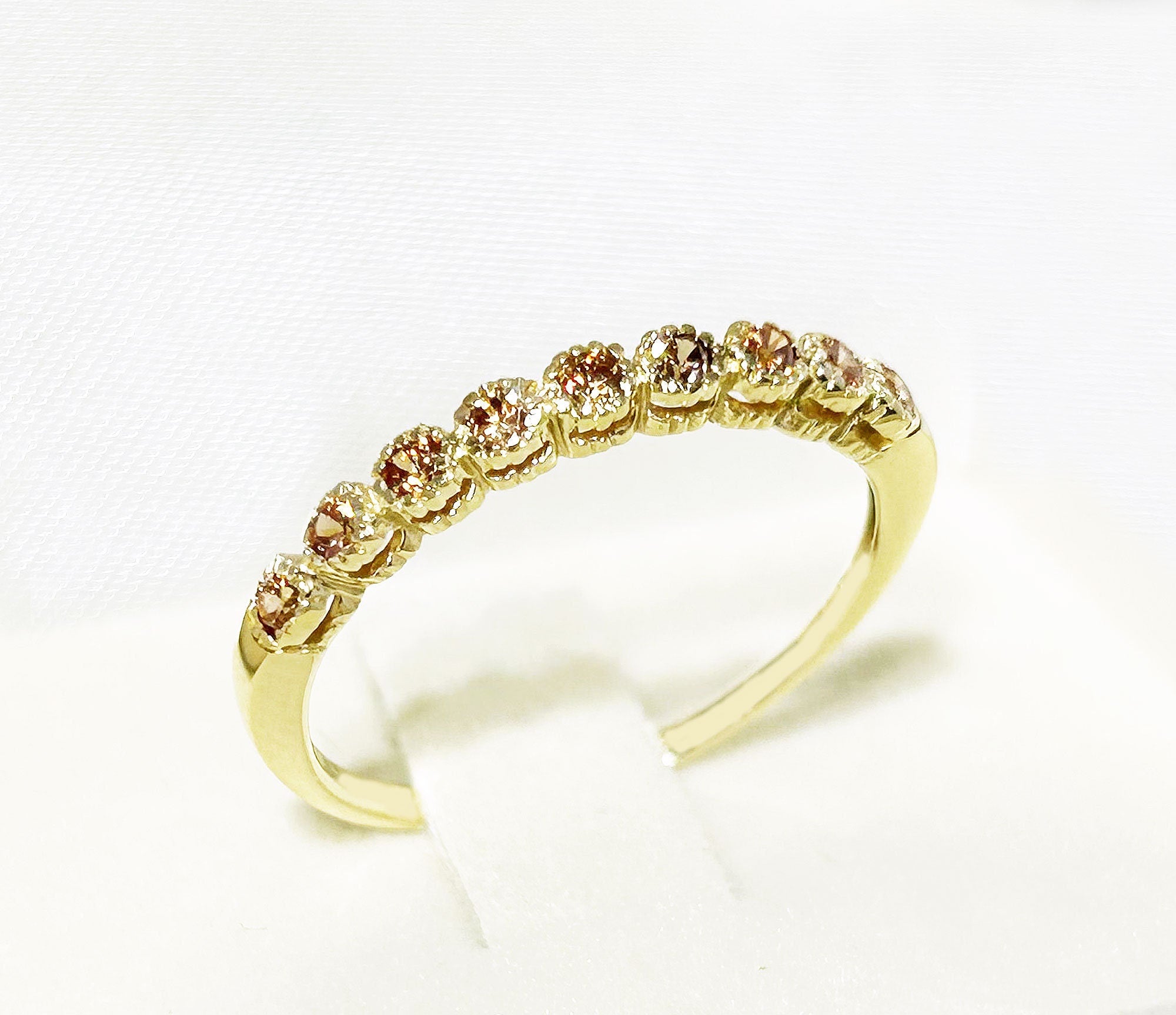 Citrine Ring - November Birthstone - Stacking Half Eternity Ring with Nine Round Citrine Gemstones - H.L.Jewelry