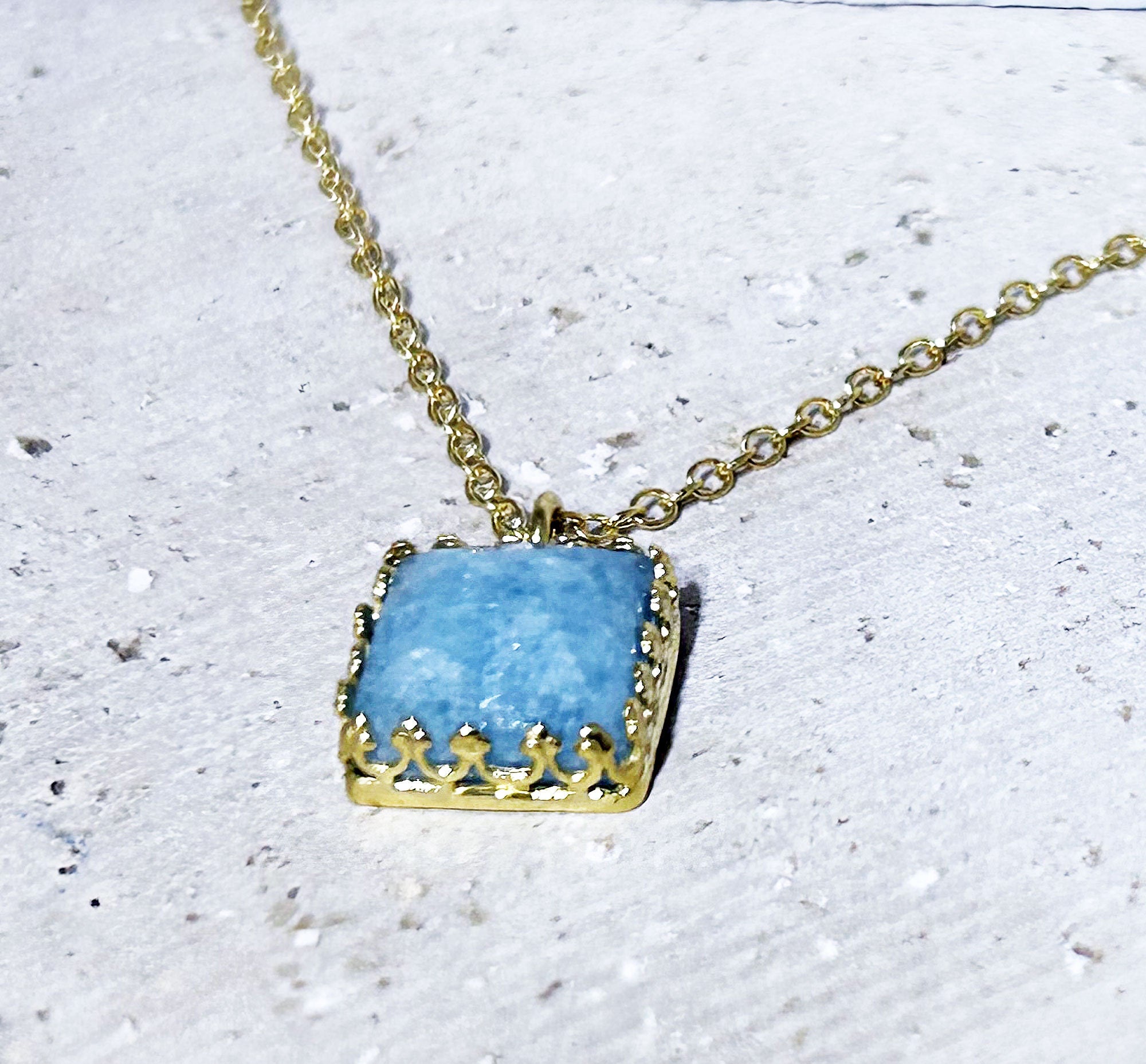 Aquamarine Necklace - March Birthstone - Square Aquamarine Madagascar Necklace on Delicate Chain - H.L.Jewelry