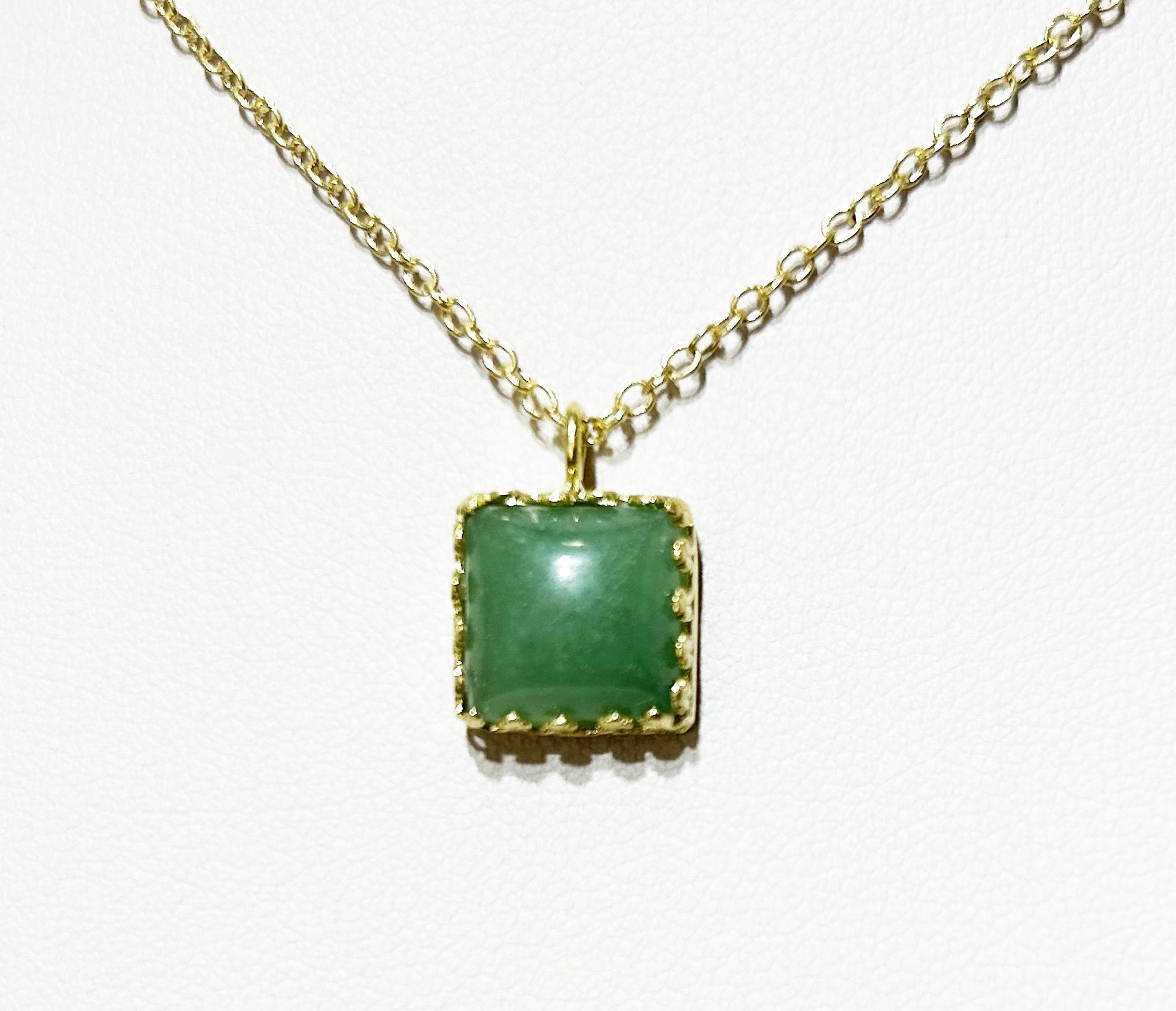 Green Agate Necklace - Square Green Agate Necklace on Delicate Chain - H.L.Jewelry