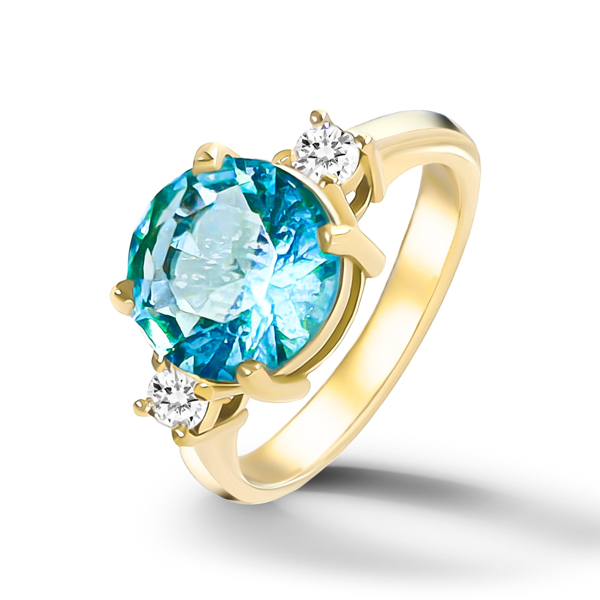 Blue Topaz Ring - December Birthstone - Round Blue Topaz Statement Engagement Ring with Clear Quartz Accents - H.L.Jewelry