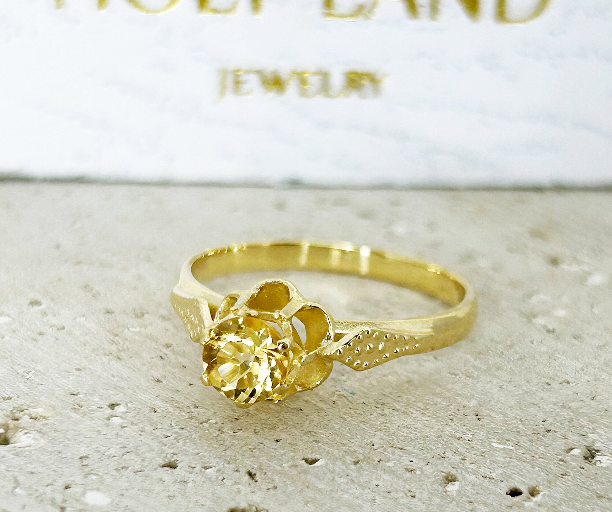 Citrine Ring - November Birthstone - Round Citrine Gemstone Flower Ring - H.L.Jewelry