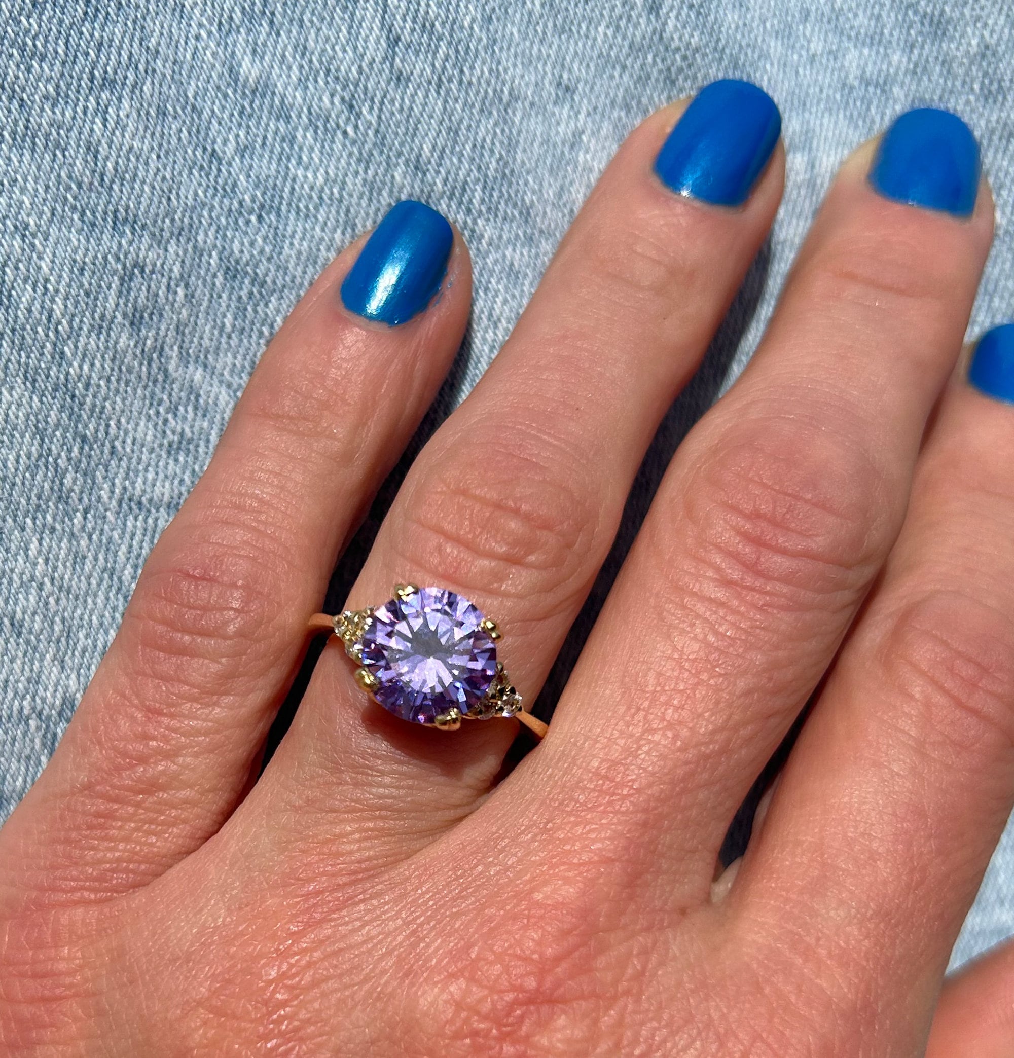 Lavender Amethyst Ring - Statement Engagement Ring with Round Lavender Amethyst Gemstone and Clear Quartz Accents - H.L.Jewelry