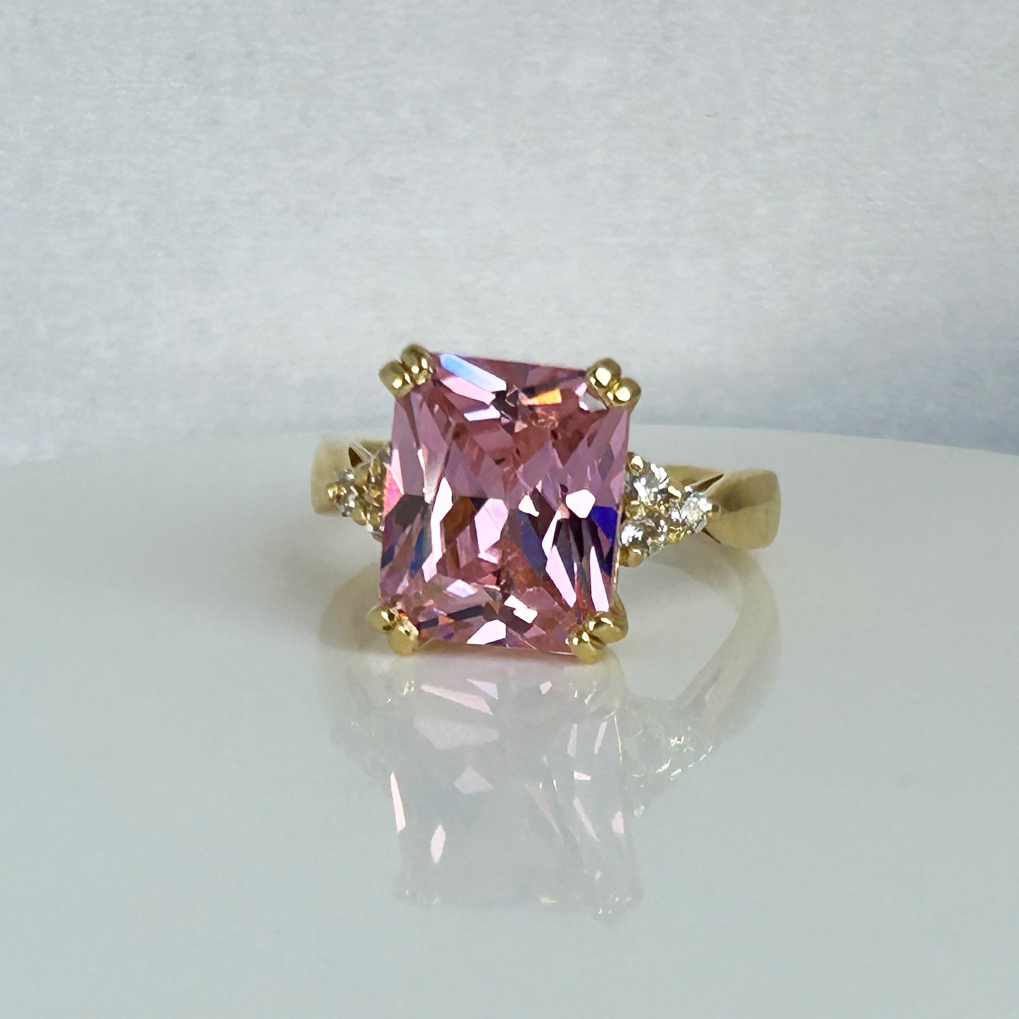 Rose Quartz Ring - October Birthstone - Statement Ring - Gold Ring - Engagement Ring - Rectangle Ring - Cocktail Ring - H.L.Jewelry