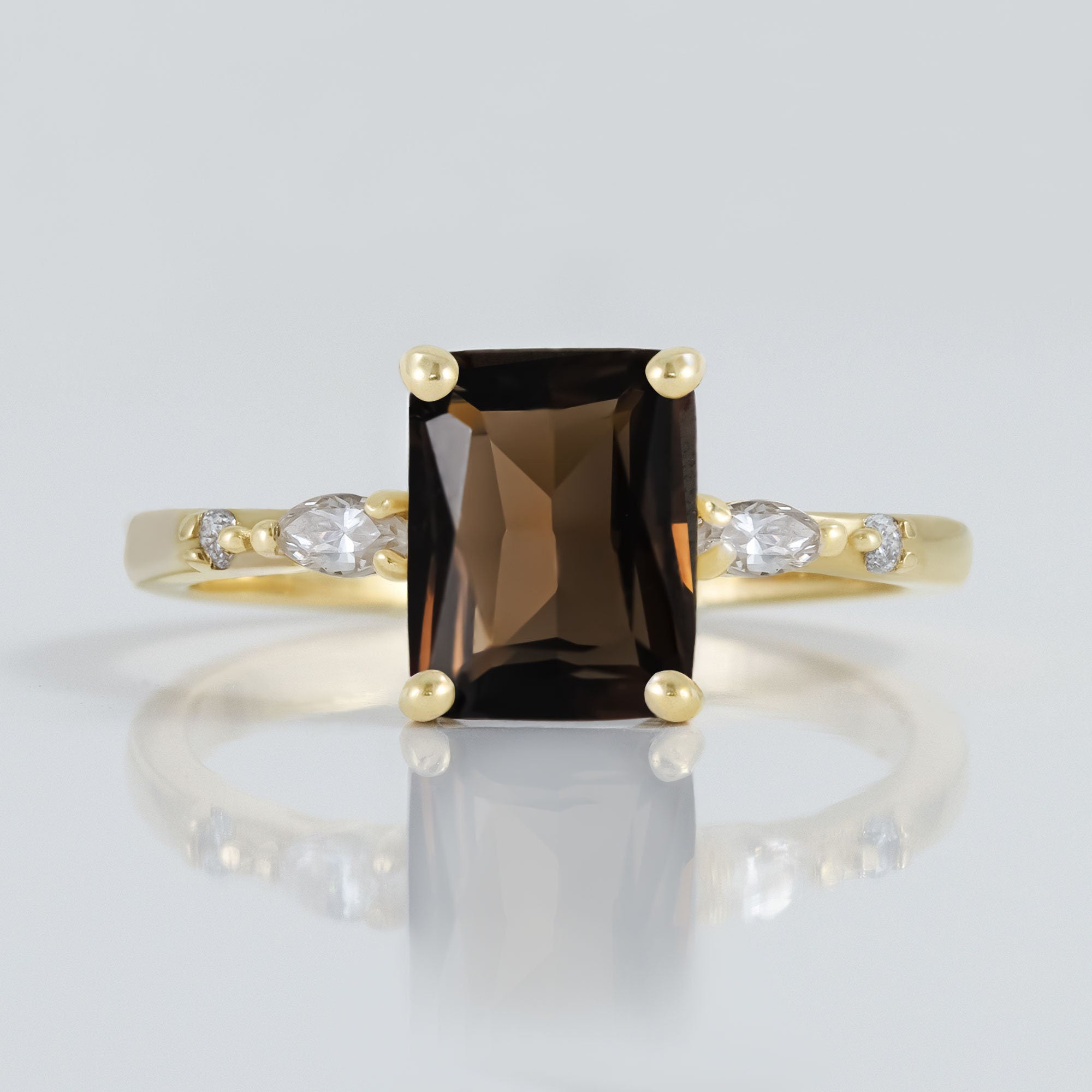 Smoky Quartz Ring - Gold Ring - Statement Ring - Engagement Ring - Rectangle Ring - Cocktail Ring - H.L.Jewelry