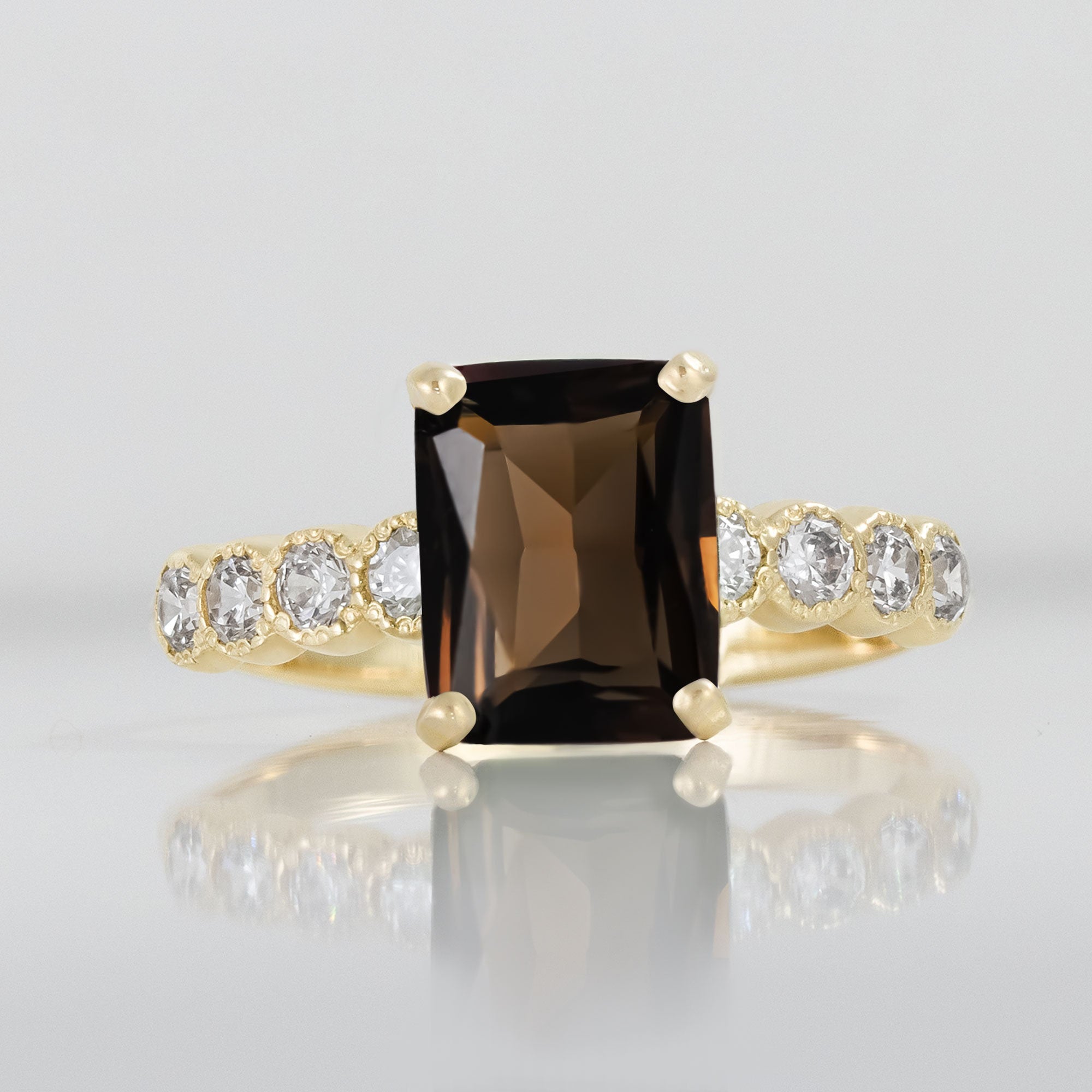 Smoky Quartz Ring - Gold Ring - Statement Ring - Engagement Ring - Rectangle Ring - Cocktail Ring - H.L.Jewelry