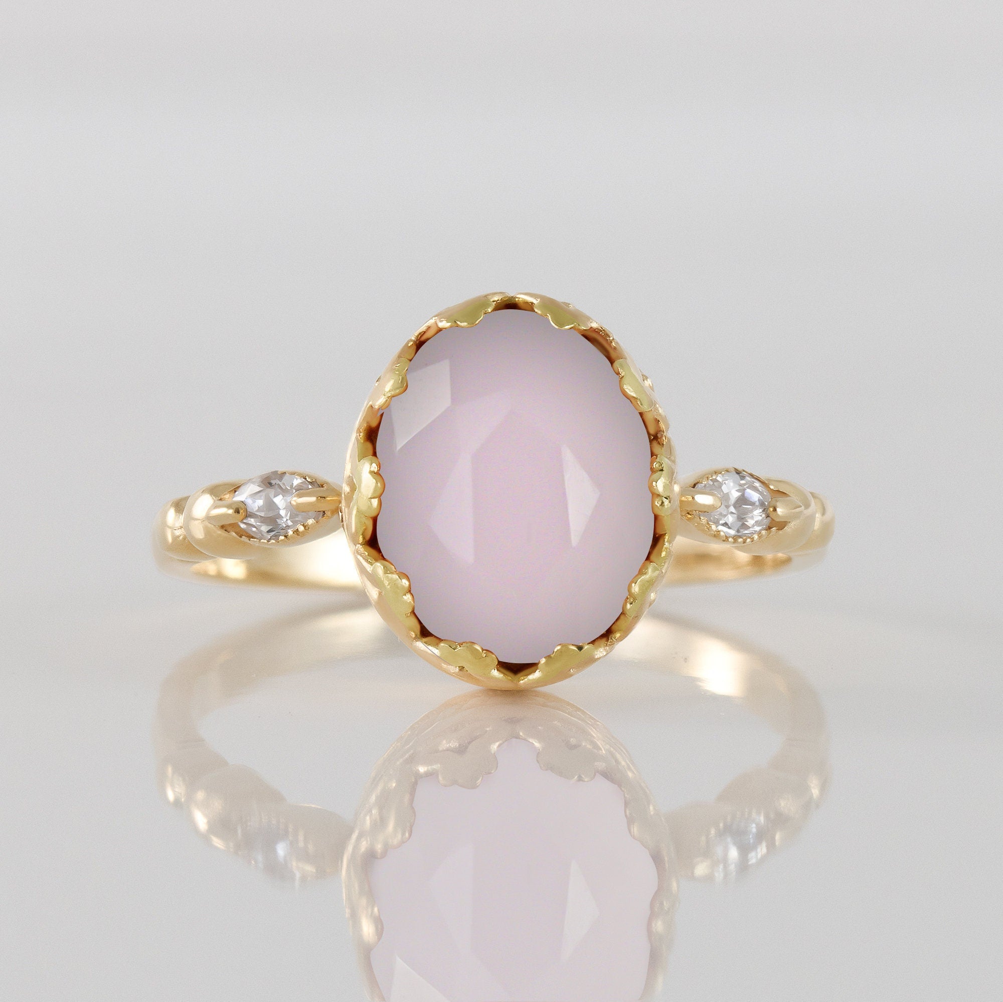 Rose Quartz Ring - Gold Ring - Statement Ring - Dainty Ring - Oval Ring - Bezel Ring - October Birthstone - Gemstone Ring - H.L.Jewelry