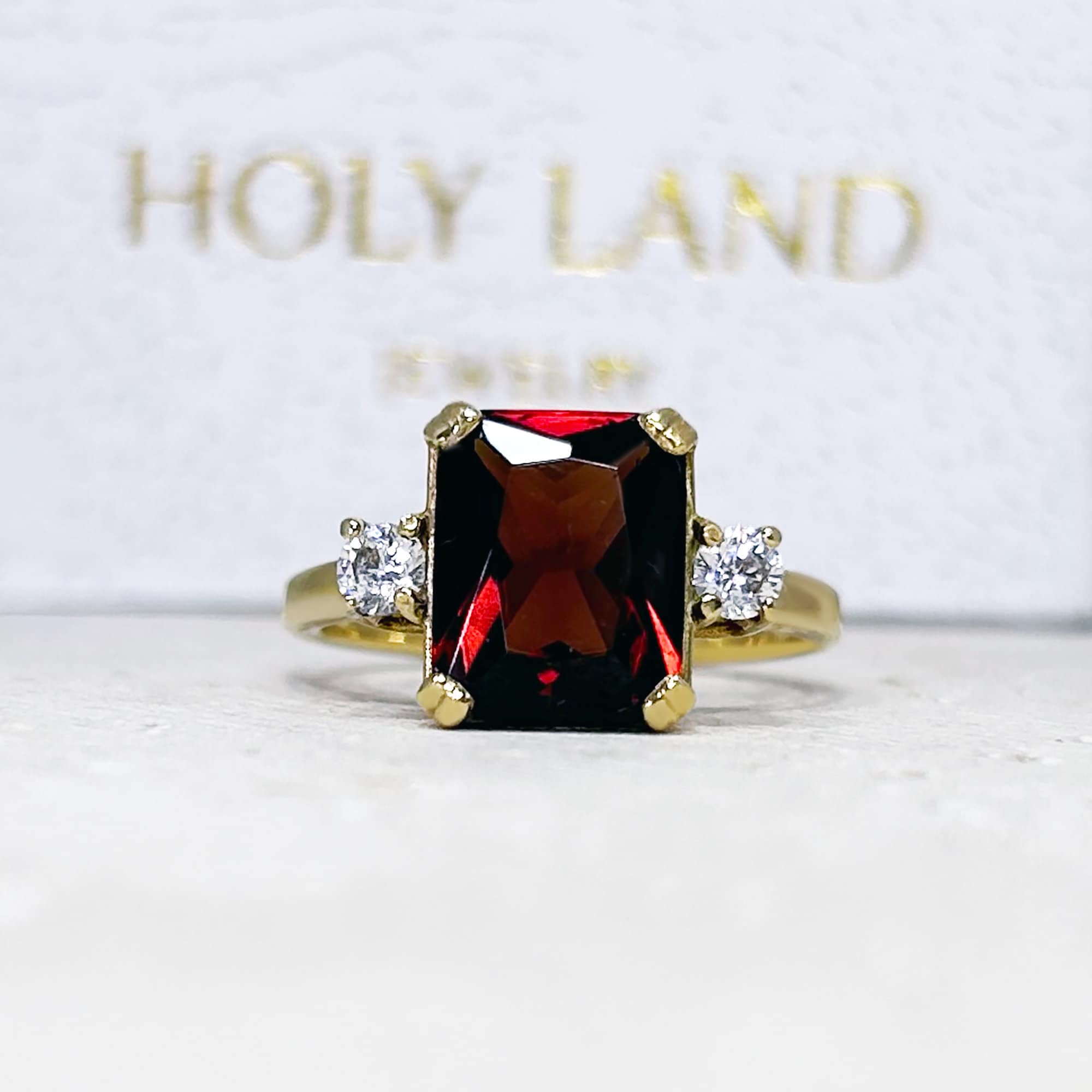 Red Garnet Ring - January Birthstone - Statement Ring - Gold Ring - Engagement Ring - Rectangle Ring - H.L.Jewelry