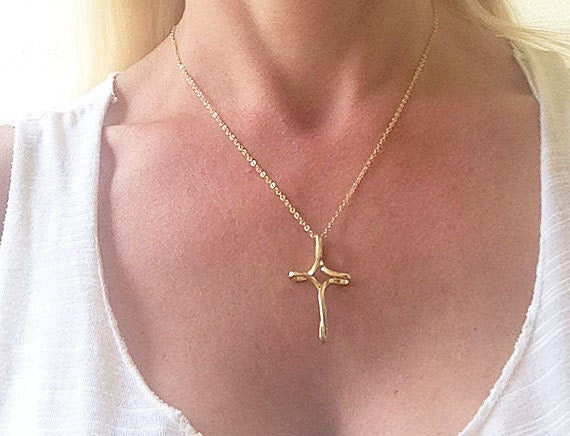 Cross Necklace - Delicate Chain Large Cross Necklace - H.L.Jewelry