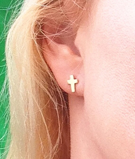 Cross Earrings - Simple Small Cross Stud Earrings - H.L.Jewelry