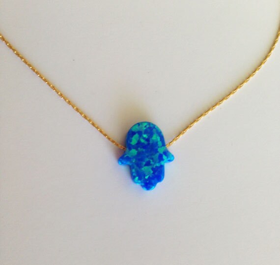 Opal Hamsa Necklace - Hamsa Necklace - Simple Delicate Chain Opal Hamsa Necklace - H.L.Jewelry