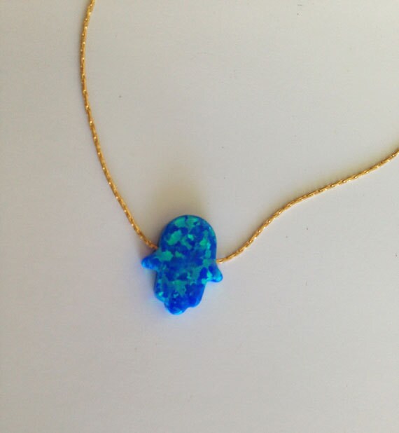 Opal Hamsa Necklace - Hamsa Necklace - Simple Delicate Chain Opal Hamsa Necklace - H.L.Jewelry