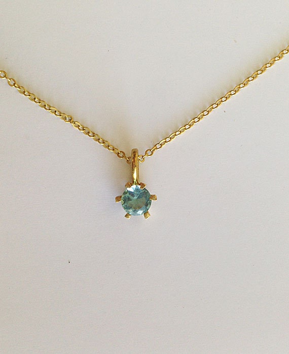 Blue Topaz Necklace - December Birthstone - Delicate Chain Necklace with Round Blue Topaz Gemstone - H.L.Jewelry