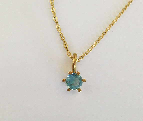 Blue Topaz Necklace - December Birthstone - Delicate Chain Necklace with Round Blue Topaz Gemstone - H.L.Jewelry