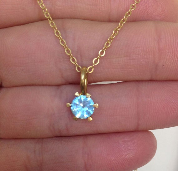 Blue Topaz Necklace - December Birthstone - Delicate Chain Necklace with Round Blue Topaz Gemstone - H.L.Jewelry