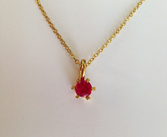 Ruby Necklace - July Birthstone Jewelry - Round Ruby Gemstone Delicate Chain Necklace - H.L.Jewelry