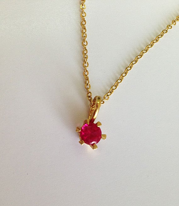 Ruby Necklace - July Birthstone Jewelry - Round Ruby Gemstone Delicate Chain Necklace - H.L.Jewelry