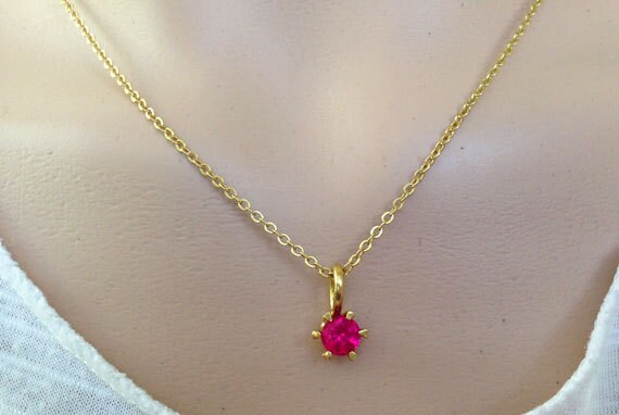 Ruby Necklace - July Birthstone Jewelry - Round Ruby Gemstone Delicate Chain Necklace - H.L.Jewelry