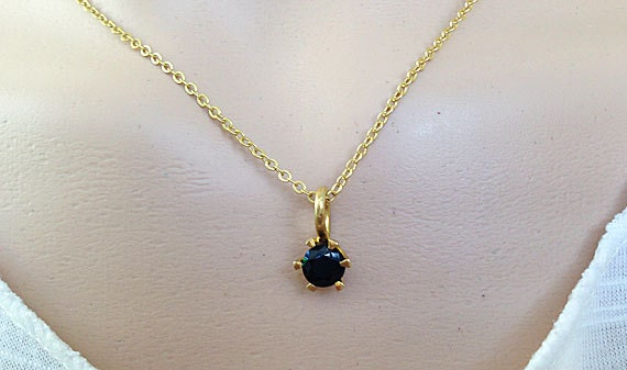 Black Onyx Necklace - December Birthstone - Delicate Chain Necklace with Round Black Onyx Gemstone - H.L.Jewelry