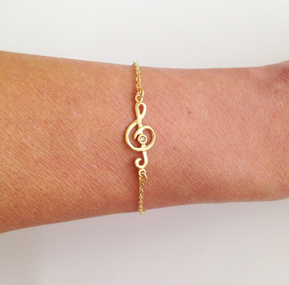 Treble Clef Bracelet - Gold Bracelet - Unique Music Gift Idea - Music Charm Bracelet - Music Jewelry - H.L.Jewelry