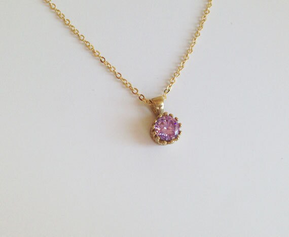 Lavender Amethyst Necklace - Delicate Chain Necklace with Round Lavender Amethyst Gemstone - H.L.Jewelry